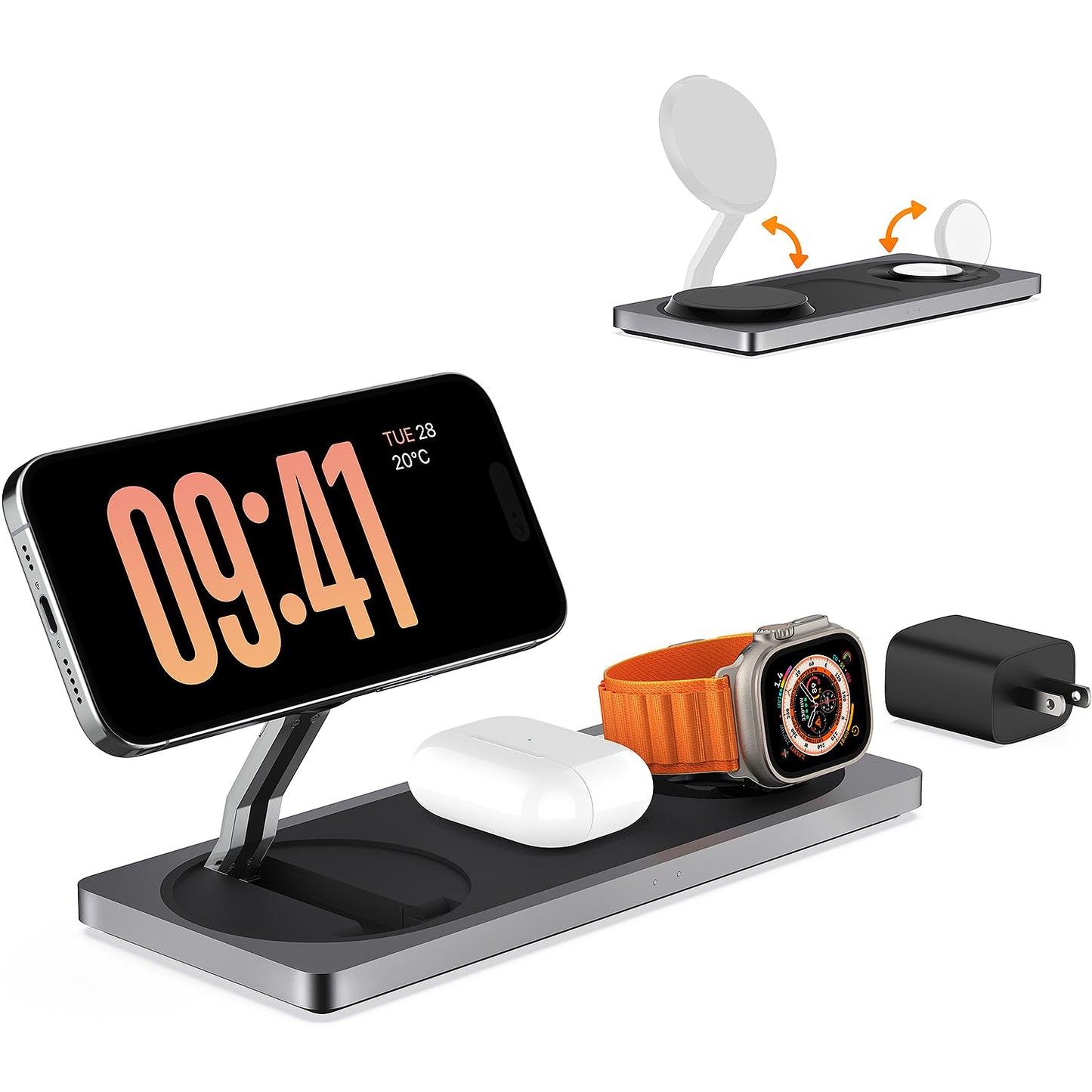 3-in-1 Charging Station for Apple Devices: Used for iPhone and Watch Charging Station with Magsafe Charger Stand, Wireless Charger for iPhone15/14/13/12, Apple Watch 1-9/Ultra, AirPods 3 Pro