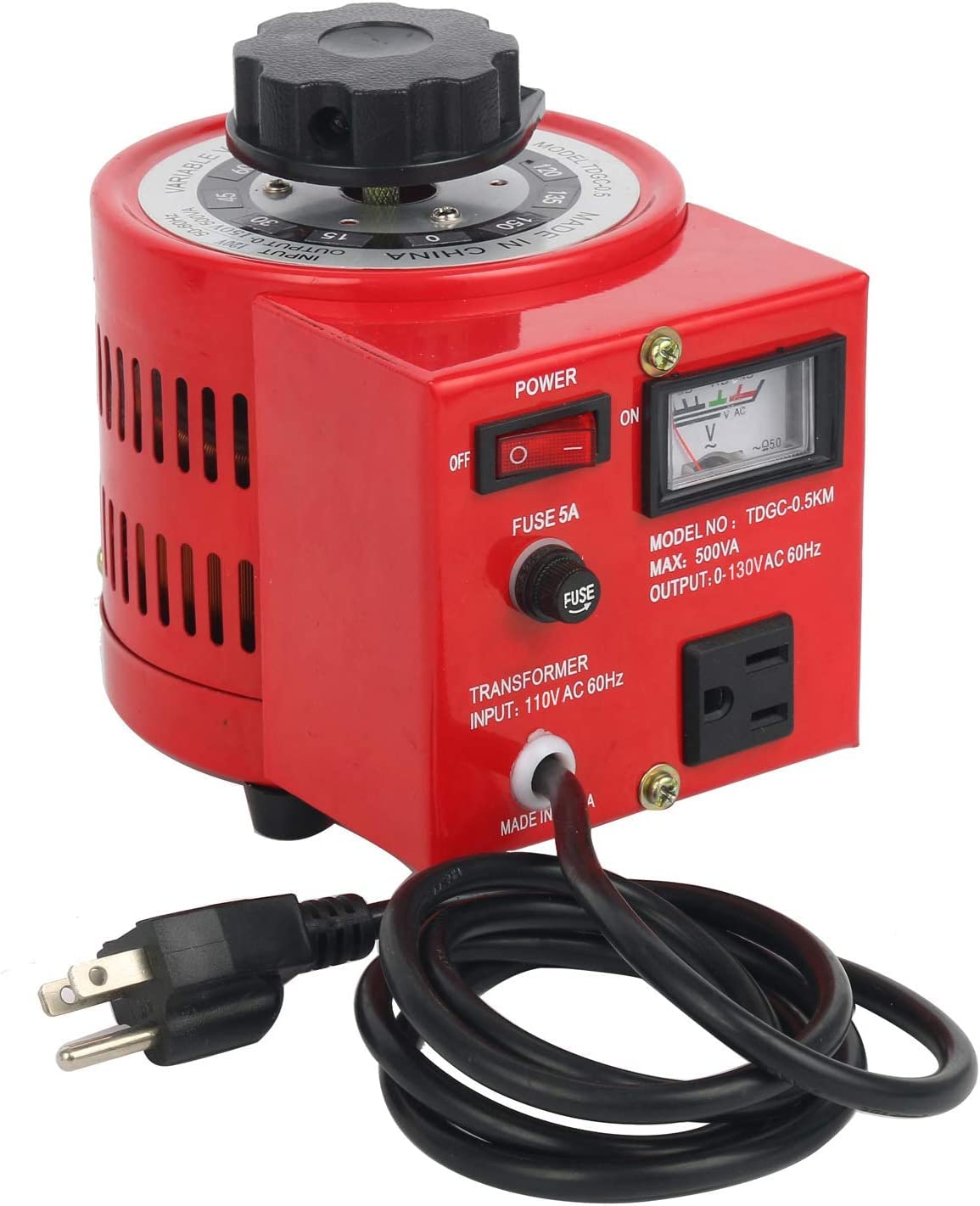 YaeCCC Auto Voltage Transformer AC Variable Voltage Converter Transformer 110VAC Input, 0-130VAC (500W)