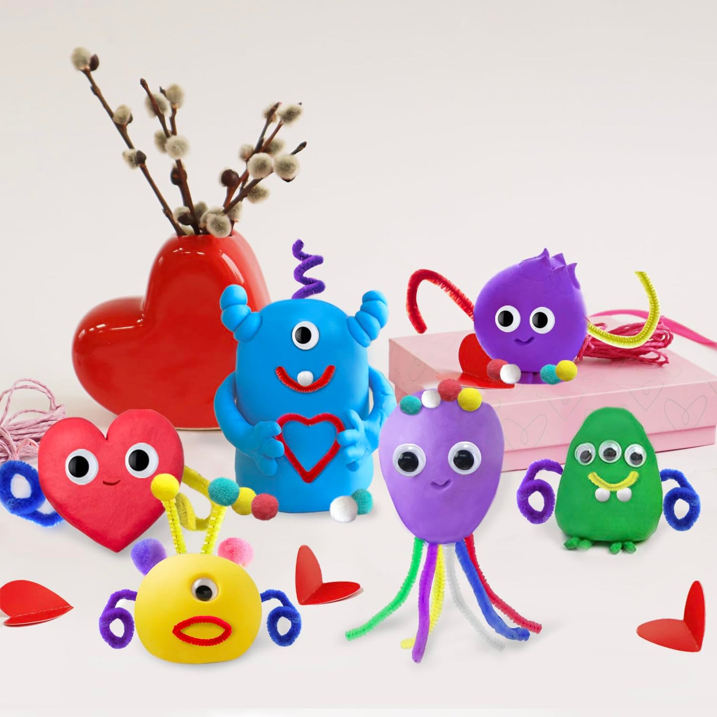 DEKWELL 24 Packs Valentines Day Cards for Kids School Classroom with DIY Air Dry Clay Bulk,Valentines Day Gifts for Kids Classroom Valentine Exchange Presents