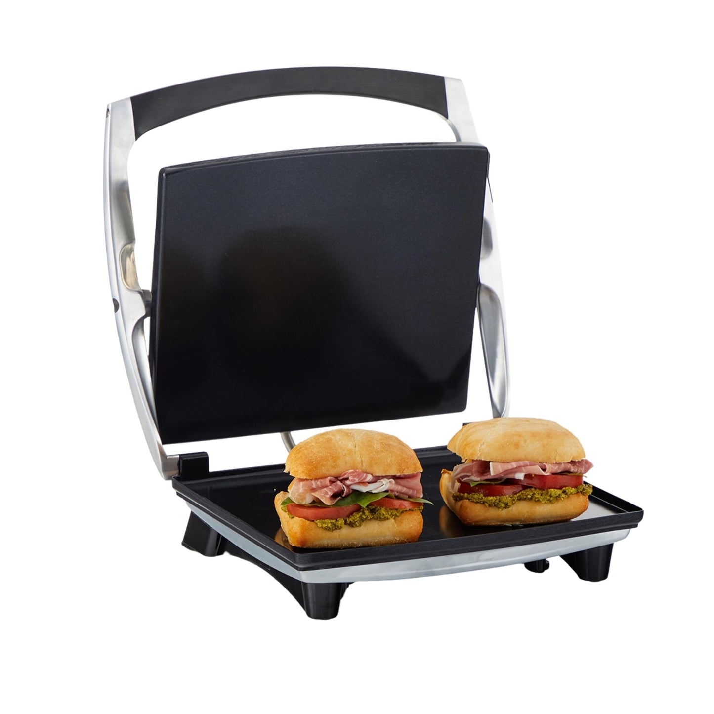 IMUSA 12x10in Stainless Steel Electric Panini Press with Temperature Control, Nonstick Plates for Sandwiches, Grilled Paninis, Quesadillas, and More
