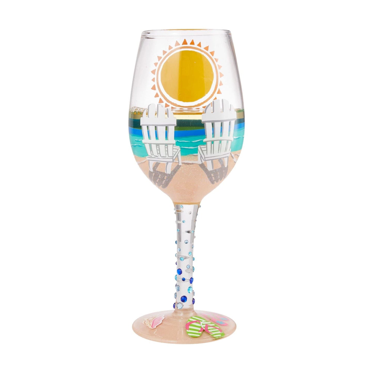 Enesco Designs by Lolita Sun on the Beach Artisan Hand-Painted Wine Glass, 15 Ounce, Multicolor