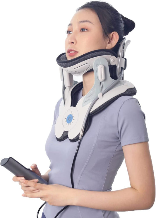 ALLILUYAA Cervical Neck Traction Device,Electric Air Pump Neck Stretcher Cervical Traction Device,with 3 Power Traction and 8 Airbag Support,Neck Brace which Decompresses the Neck and Relieves