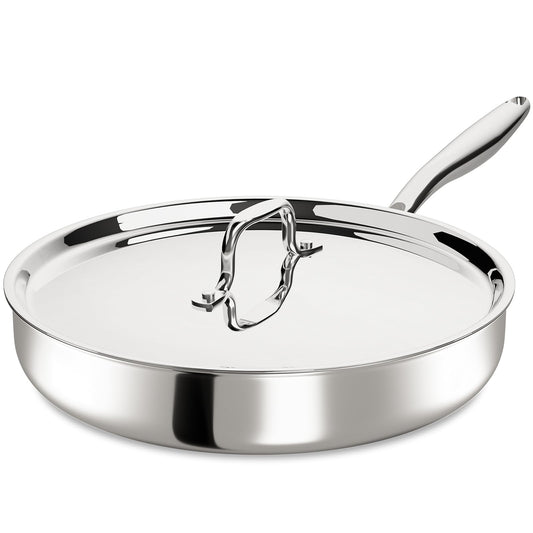 12 Inch Tri-Ply Stainless Steel Frying Pan, Frying Pan with Lid, PFOA/PTFE Free Skillet, Induction Cooking Pans, Dishwasher & Oven Broiler Safe 600F, Professional Cookware, Heavy Duty & Even Heat