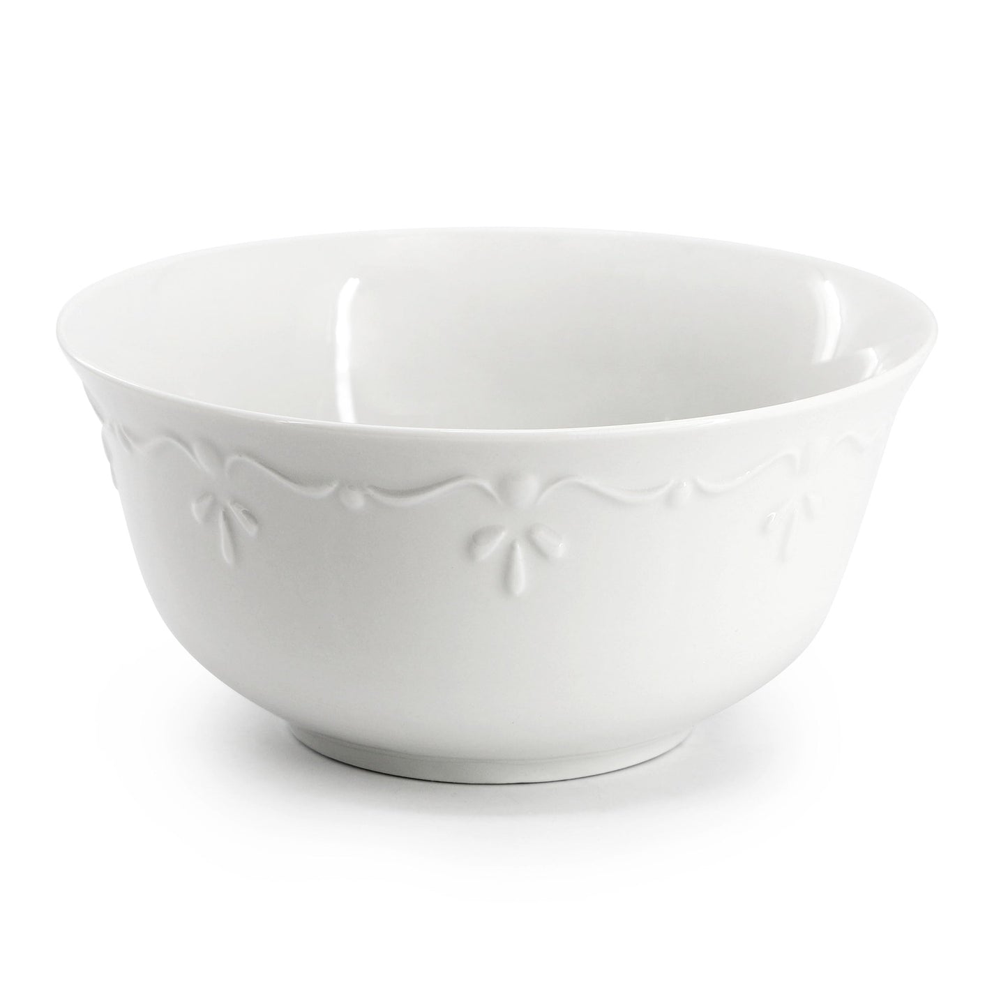 Elama Henryi 18 Piece Embossed Rim Detail Porcelain White Dinnerware Set, Tableware Set, Serveware (18 Piece)