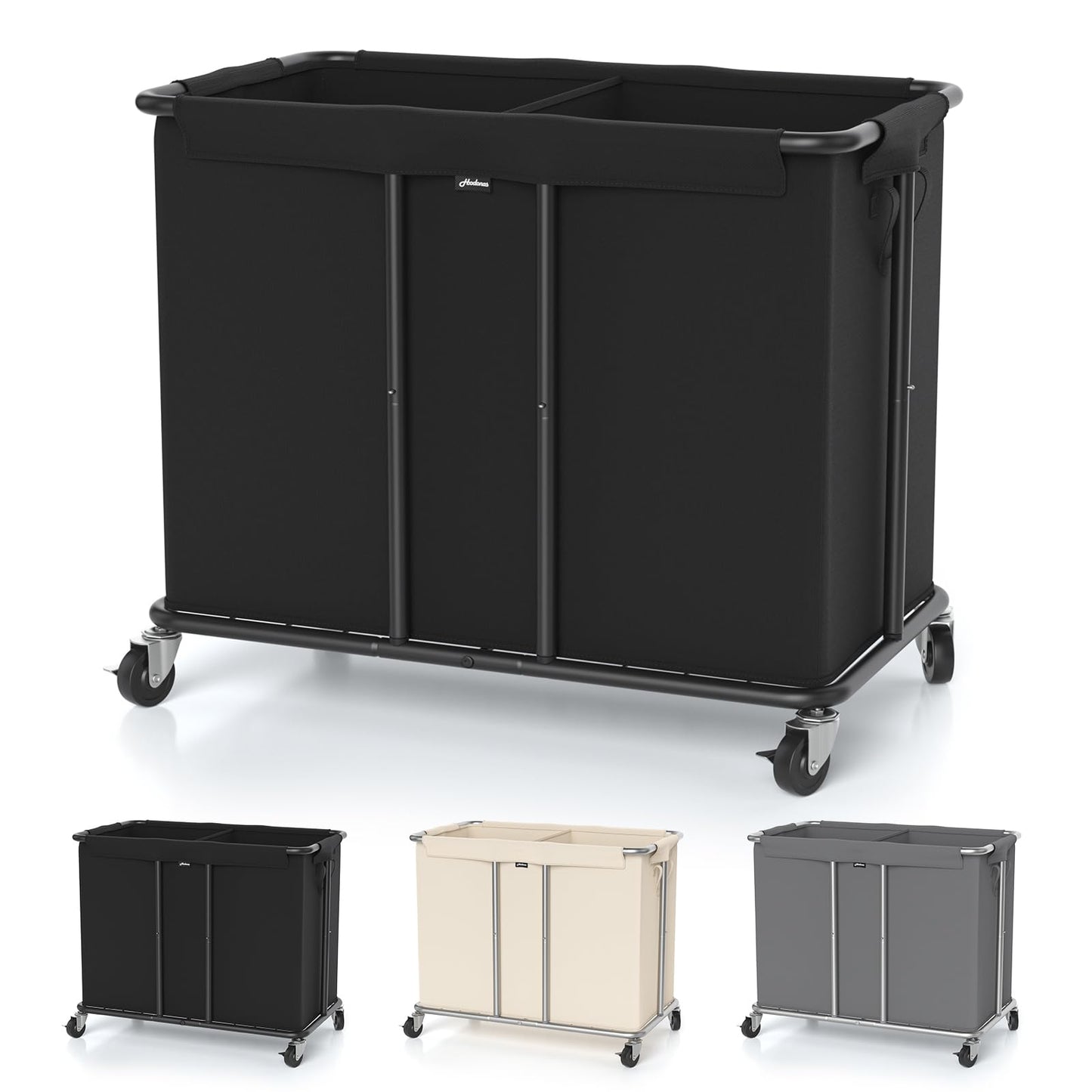 Hodonas Laundry Hamper with Wheels, 2-Section 230L (61Gal) Large Capacity, Heavy-Duty Rolling Clothes Basket with Silent Rubber Casters & Detachable Oxford Bags for Home, Black, 31.5"Lx15.75W"x30.7"H
