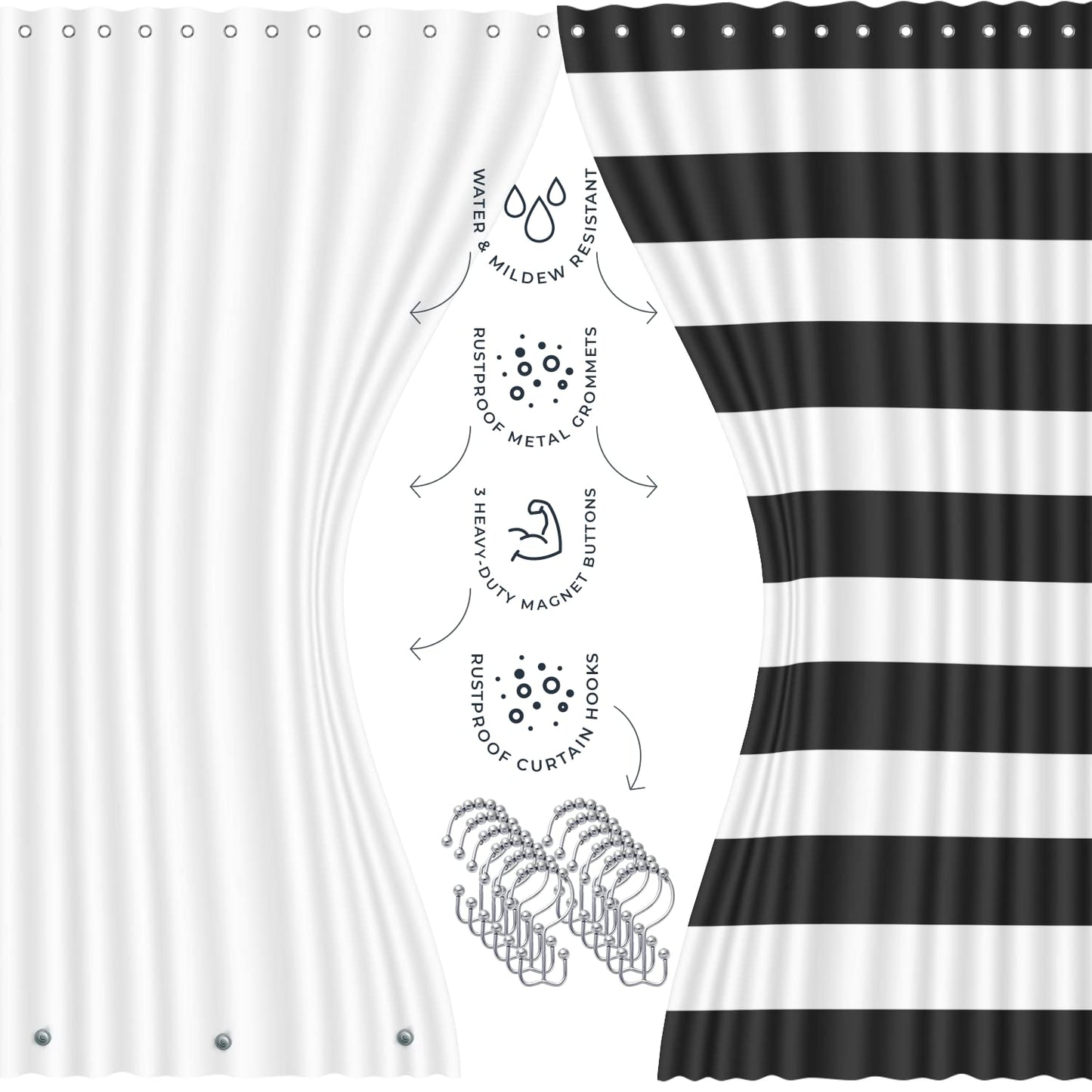 Clara Clark Bathroom Set - Black Bathroom Accessories Set, Bathroom Sets with Shower Curtain and Rugs, 23PC Shower Curtain Set with Liner, Soap Dispenser, Toilet Brush, & Trash Can
