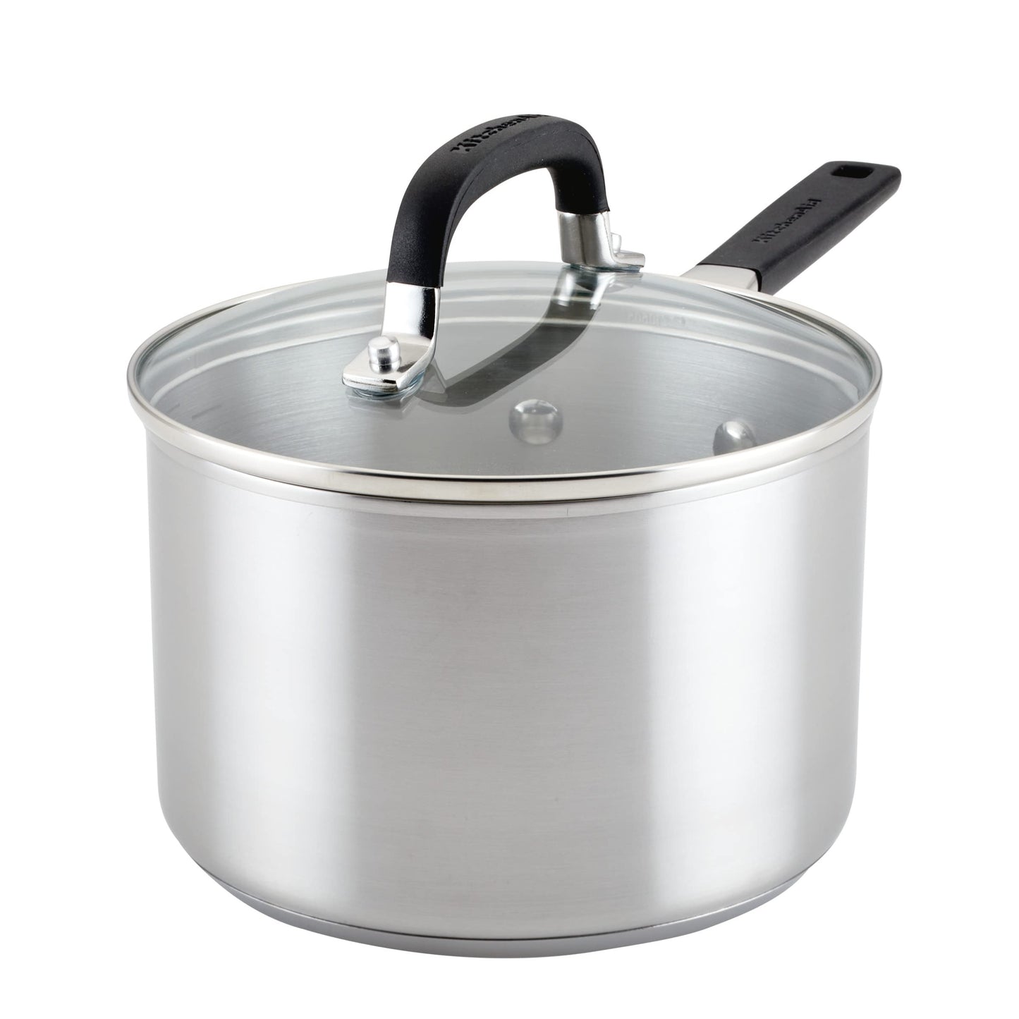 KitchenAid 3 Quart Saucepan with Lid, Brushed Stainless Steel Induction Saucepan