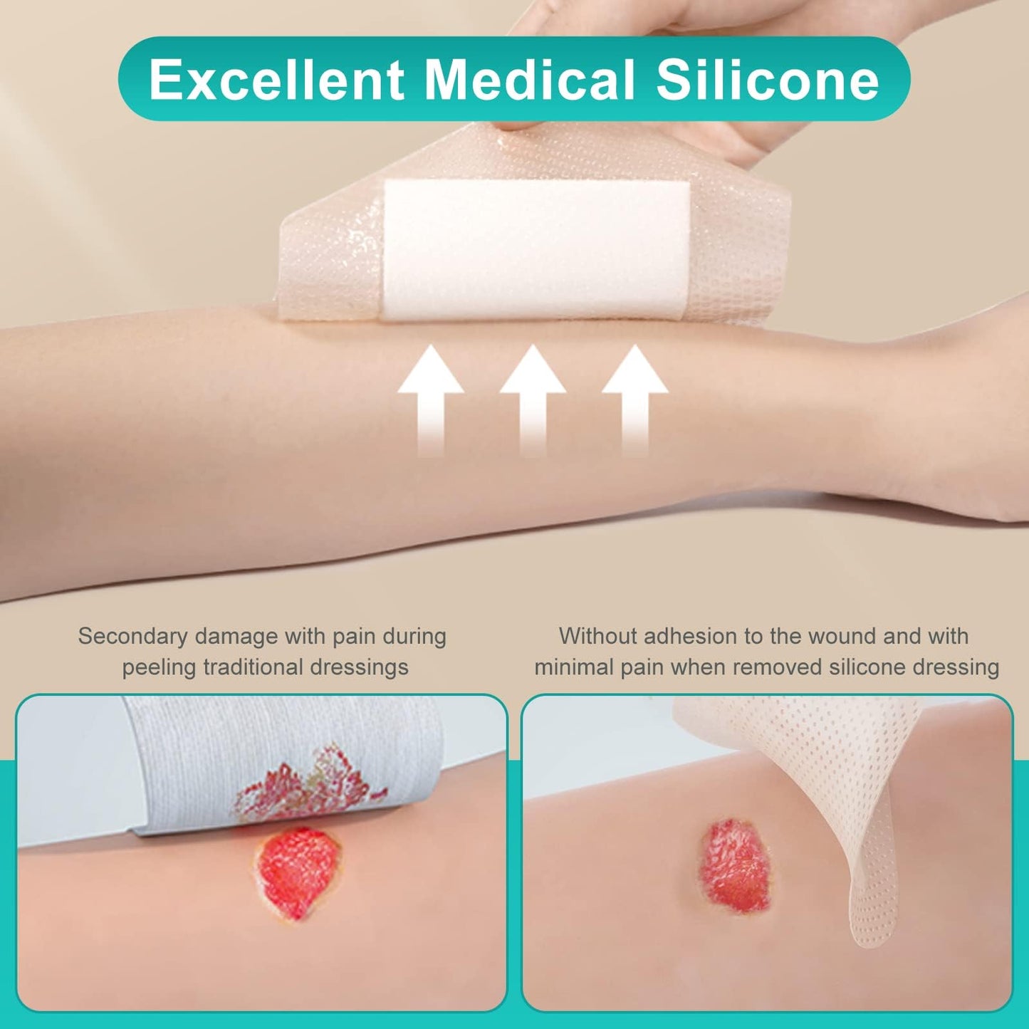 Dimora Silicone Foam Dressing with Border 40 Pack, Adhesive 4"x4" Wound Dressing Large Bandage for Wound Care FSA/HSA Approved