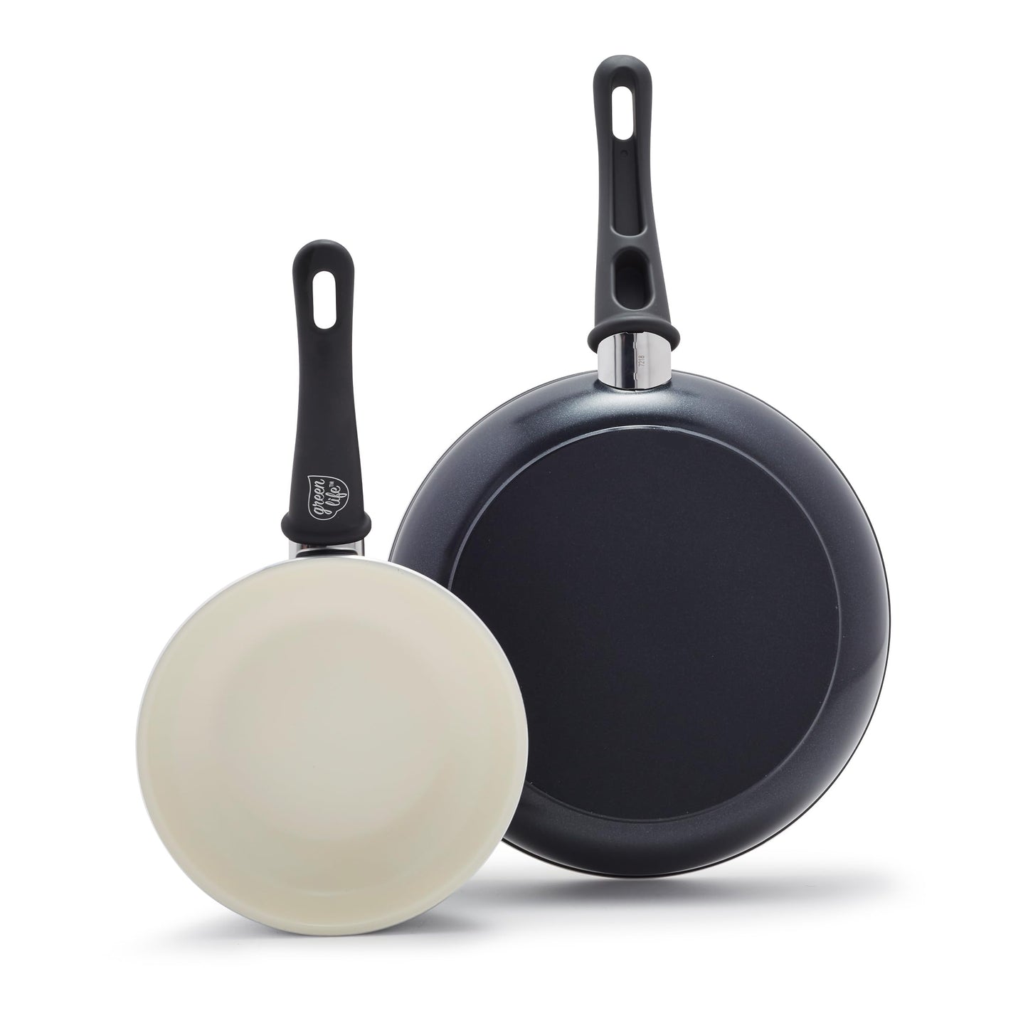 GreenLife Non Stick Fry Pan Set (7" & 10"), Non-Toxic PFAS-Free Ceramic Skillets, Dishwasher & Oven Safe, Egg Omelet Frying Pans, Stay- Cool Handles, Kitchen Home Cooking Essentials, Black and Cream