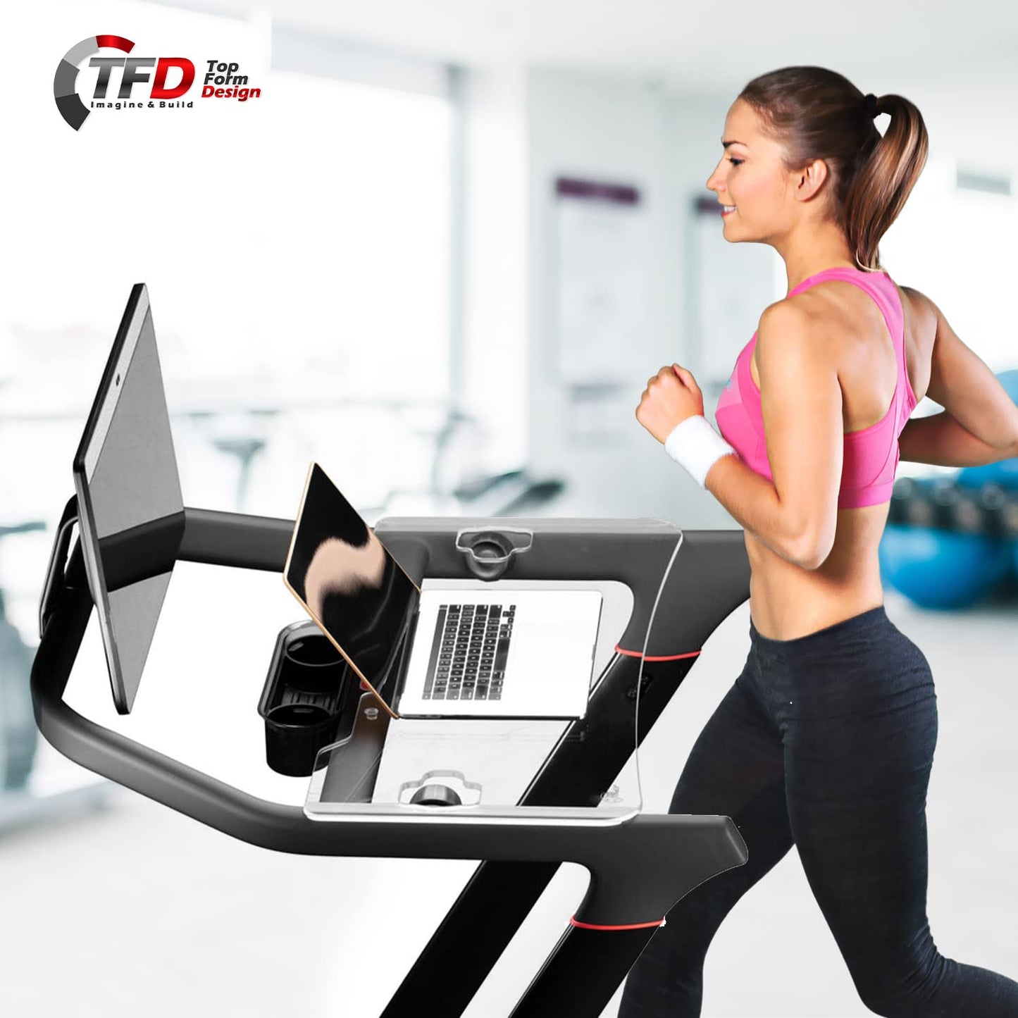 TFD The Tread Tray 2.0 | Compatible with Peloton Tread (Does NOT FIT Tread Plus), Made in USA | Walking Desk Attachment Holder for Laptop, Tablet, Phone, & Book (Clear)