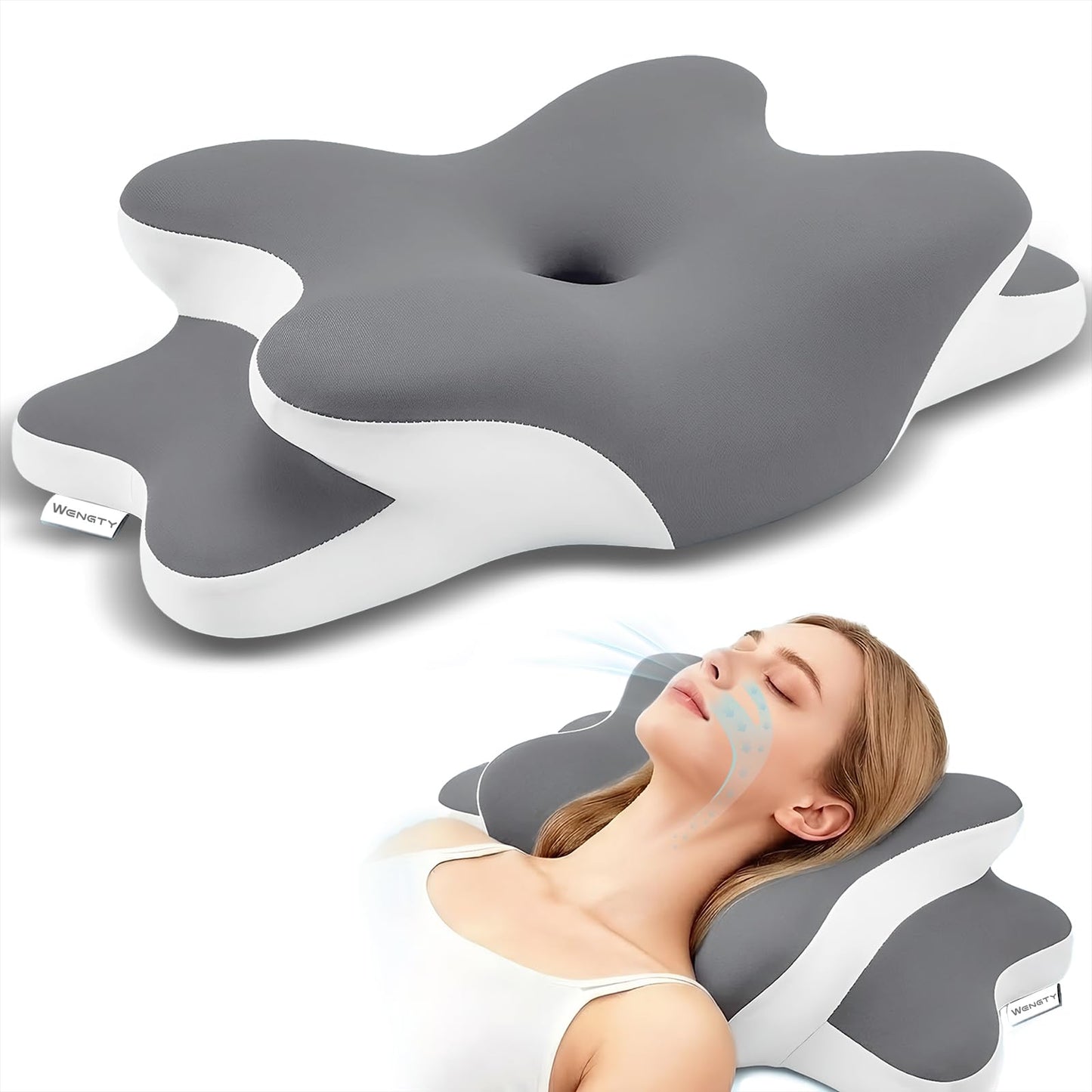 Sleep Apnea Pillow with Neck Pain & Snoring Relief -Orthopedic Cervical Pillow,Ergonomic Contour Memory Foam Pillow for Side, Back,Stomach,Dreamers,Medium Firm (Darkgrey, Queen Size 25"lx15"wx5.8"h)