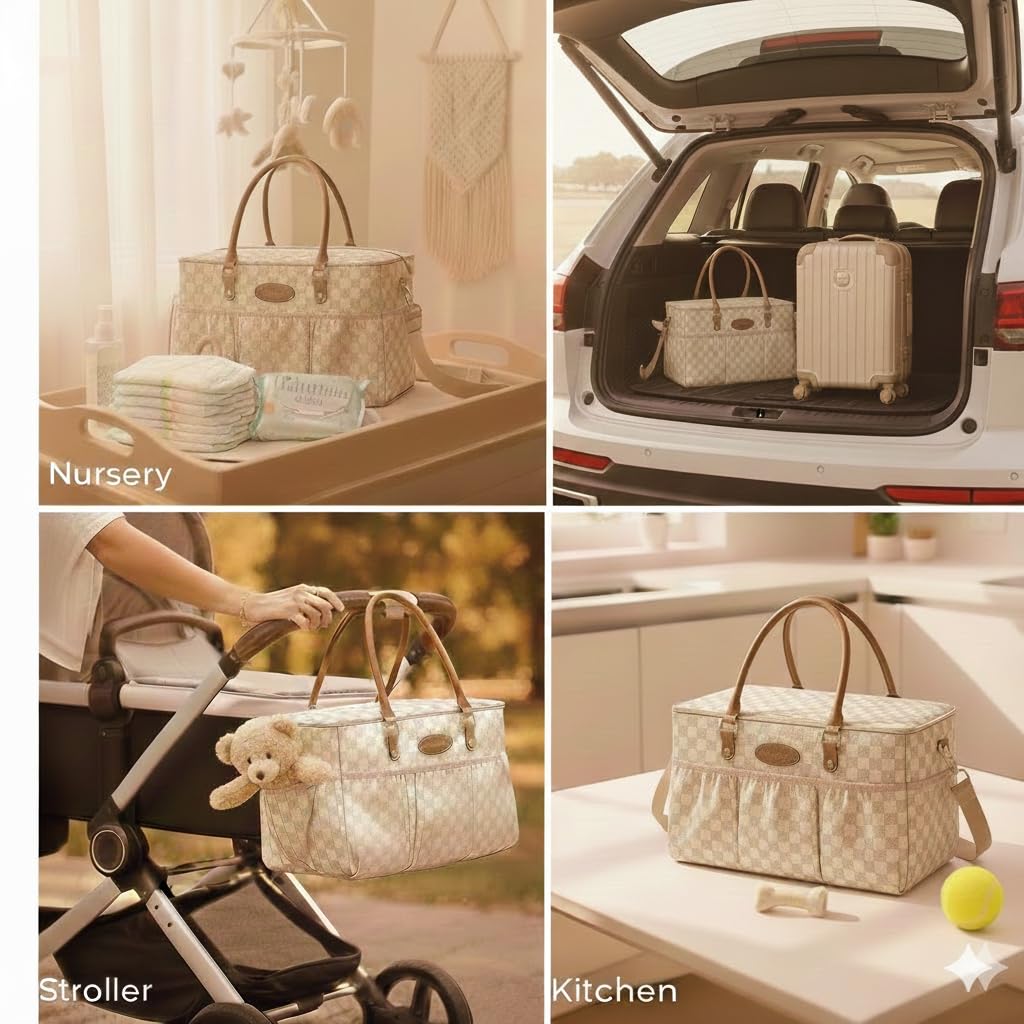 DOKUS & CO Large Diaper Tote Organizer for Baby Essentials, Premium Baby Organization System for Nursery, Car & Travel, Storage Tote with Shoulder Strap, Portable Diaper Caddy Organizer