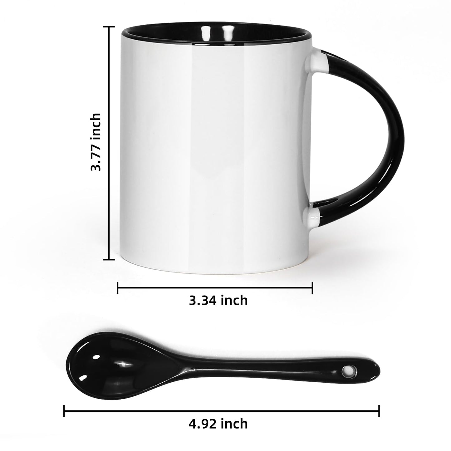 AGH Sublimation Coffee Mugs Blank 11 oz, White Straight Ceramic Cups with Pink Black White Red Interior, Handle, Spoon, Bulk Bundle Set of 12