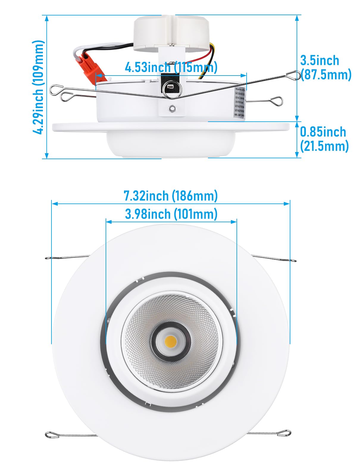 TORCHSTAR 6 Inch LED Gimbal Retrofit Recessed Light Dimmable, 5000K Daylight, 12W CRI90 Directional Eyeball Can Light, Swivel Adjustable Spotlight Downlight ETL, Pack of 4