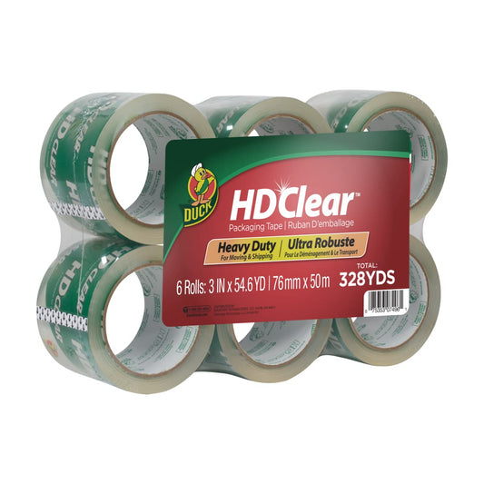 Duck HD Clear Extra Wide Packing Tape - 6 Rolls of Heavy Duty Shipping and Moving Packing Tape – Clear Strong Packaging Tape for Boxes, Packing and Moving Supplies - 3 In. x 54.6 Yards (307352)