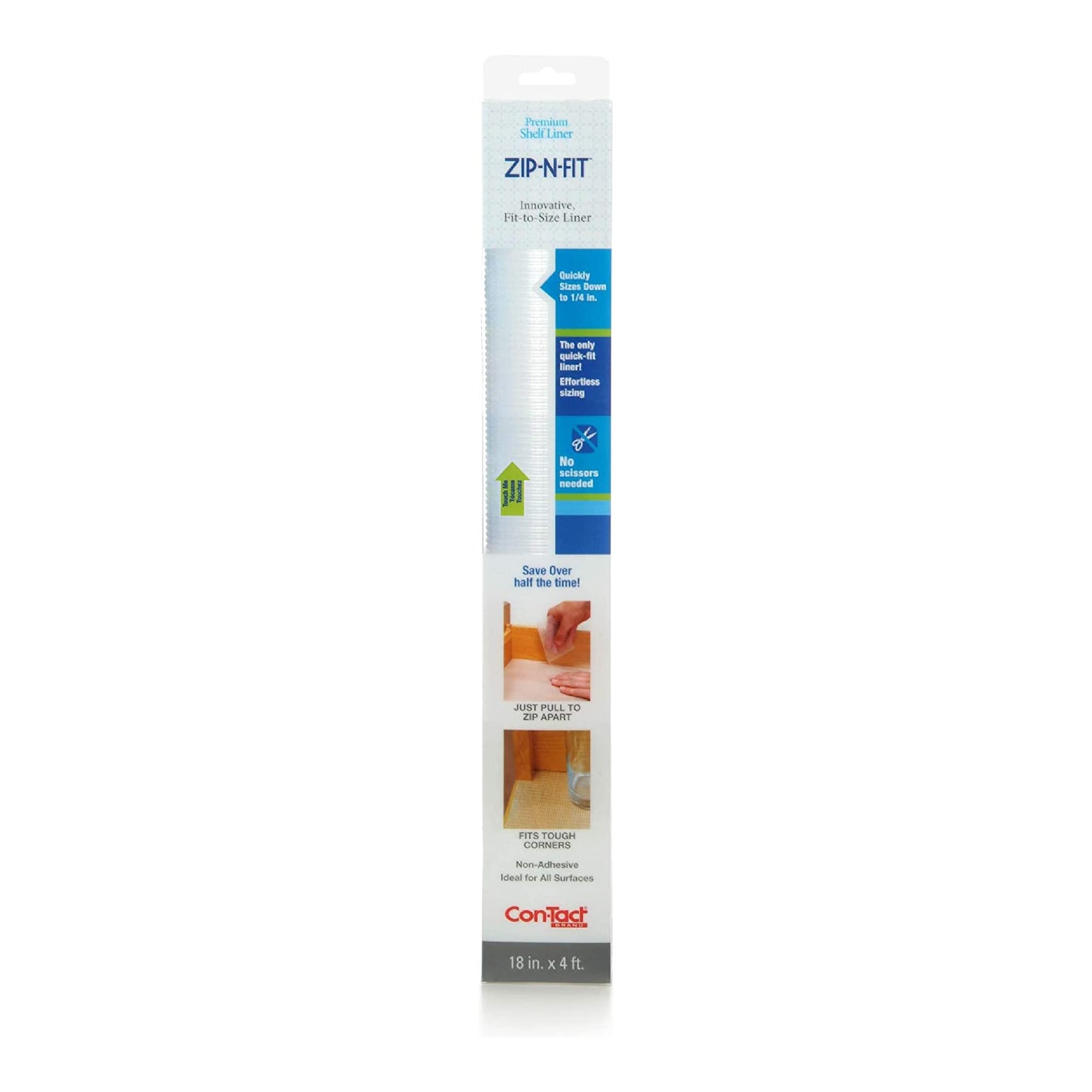 Con-Tact Brand Adhesive Zip-N-Fit Solid Grip Drawer 18" x 4', Ribbed Clear, 6 Count