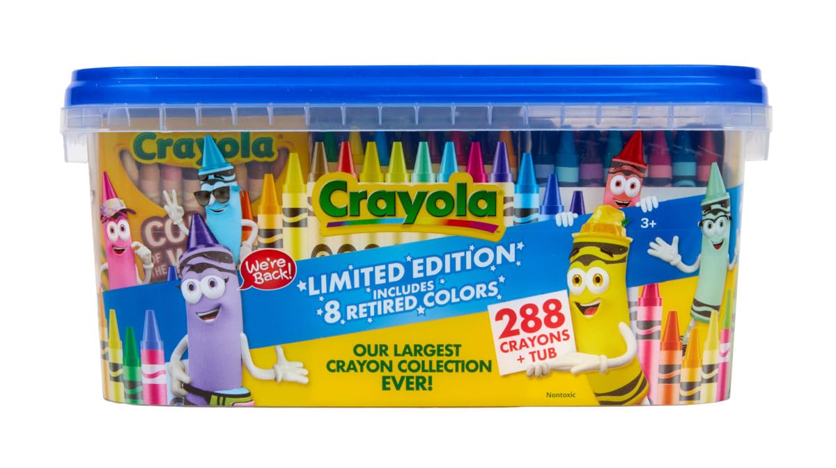Crayola Crayon Tub (288ct), Bulk Crayons for Kids, Limited Edition Crayon Colors, Classroom Art Supplies for Preschool & Kindergarten,