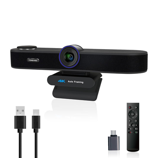 3-in-1 4K Webcam with Microphones and Speaker, AI Auto-Tracking 5X Digital Zoom Webcam 4K Adjustable Field of View Remote Control Works with Microsoft Teams, Zoom, Google Meet, PC Mac Laptop