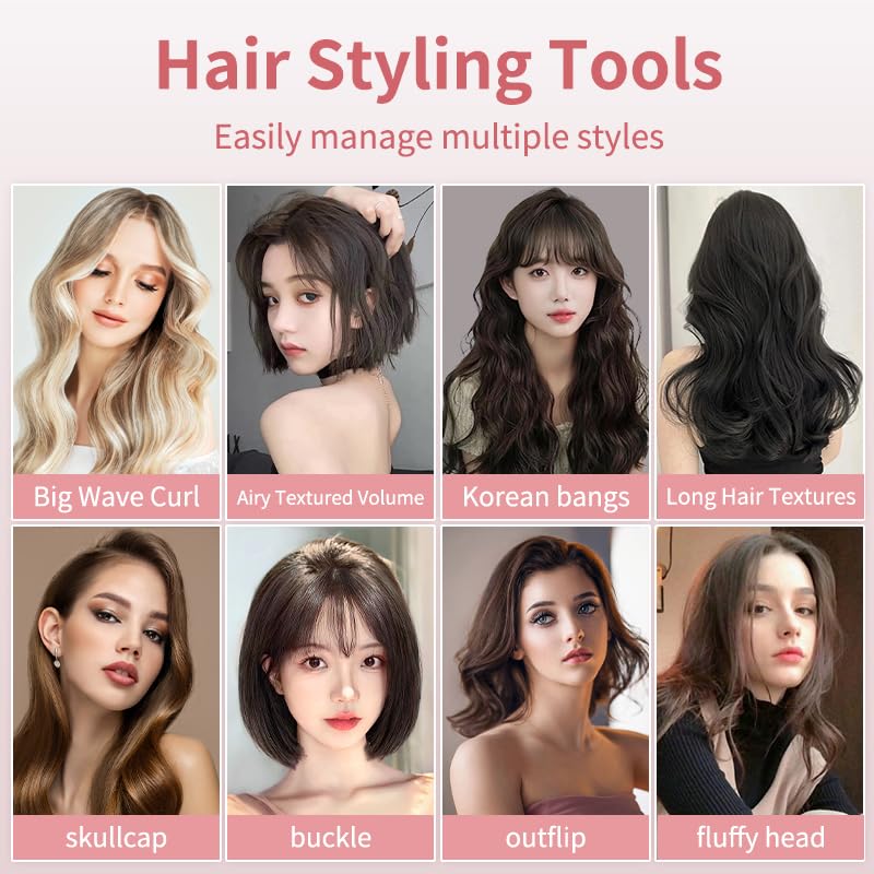 Portable Curling Iron, Bestauty 1.5" Cordless Hair Curler, 2 in 1 Travel Hair Curler & Hair Straightener Brush, Quick Heating 4 Adjustable Temperature 300°F-410°F for Curl/Smooth/Fluffy/Flip-Out Pink