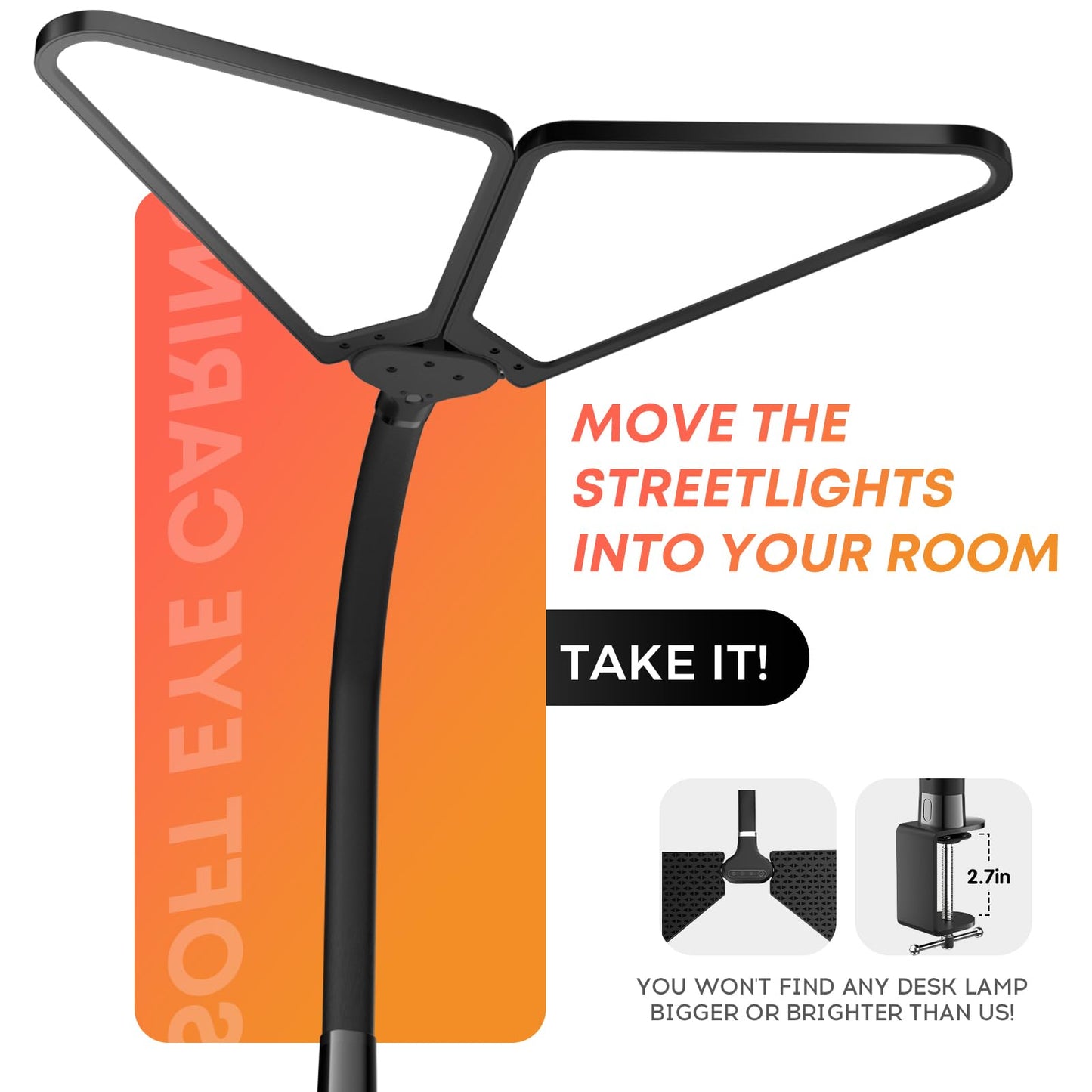 Ultra-Large Dual-Source Clamp-On Gooseneck Desk Lamp | 5000 Lumen LED Study Light with Flexible Arms, 5 Brightness & 4 Color Modes for Home Office/Reading/Gift