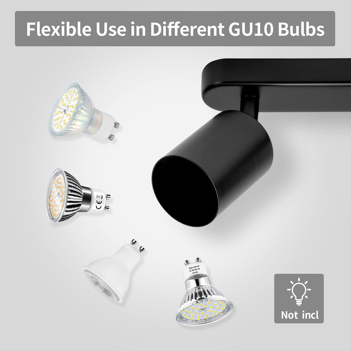SGGSHENNAN 4 Way Track Lighting Kit Flexibly Rotatable Track Light Ceiling Kitchen LED Ceiling spot Light for Bedroom, Picture Wall, Hallway, Office, Bar, GU10 Socket (Black-4)