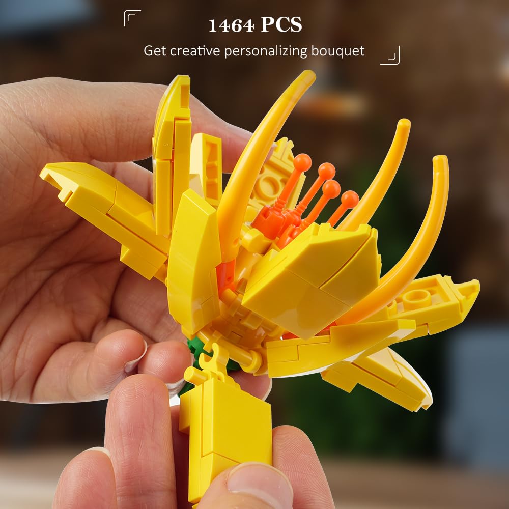 HOGOKIDS Flowers Bouquet Building Set - 1413PCS Bouquet Botanical Collection Building Blocks Toy, 18 Flowers Home Plant Decor, Christmas Birthday Gift for Adults Kids Girls Ages 8+