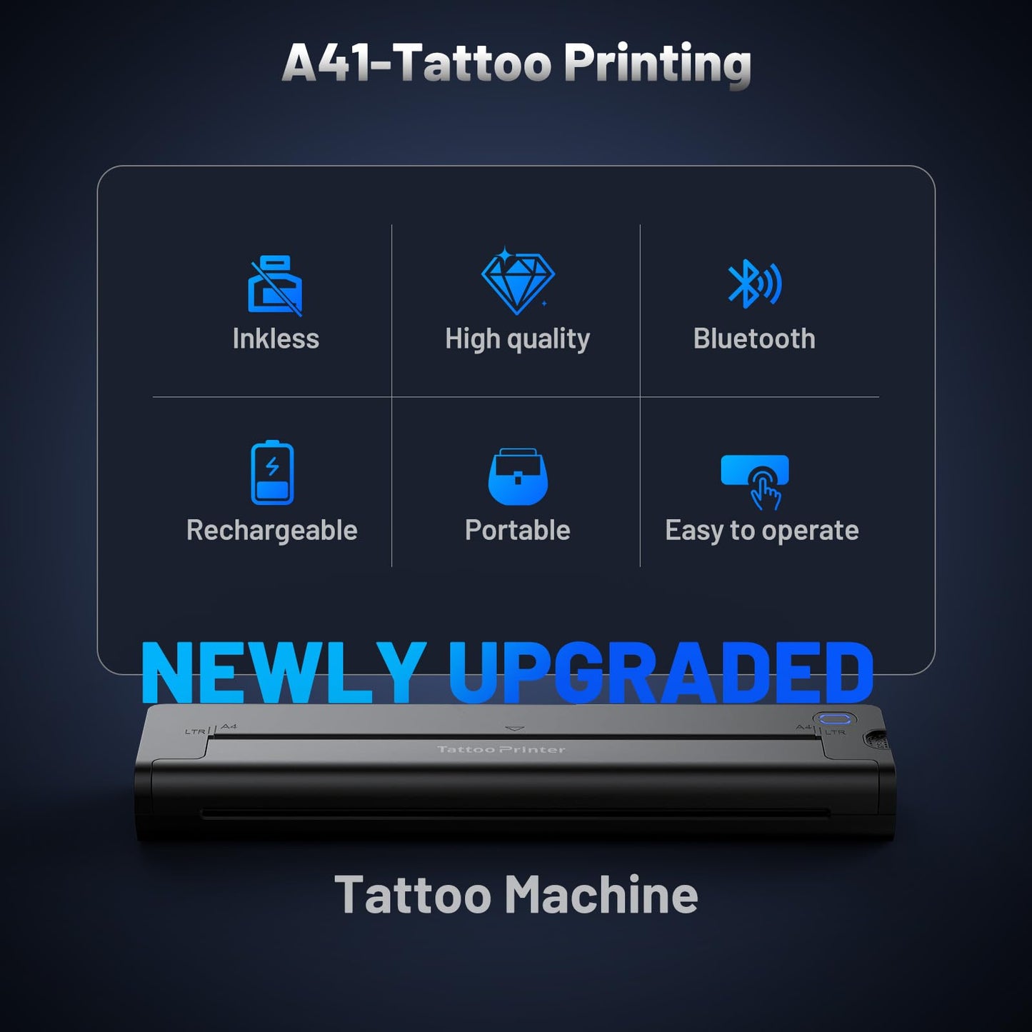 A41 Tattoo Transfer Printer, Wireless Tattoo Printer Machine with 10pcs Paper, 2600mA Portable Thermal Tattoo Stencil Printer for Tattoo Artist & Beginners, Compatible iPad, Phone & PC