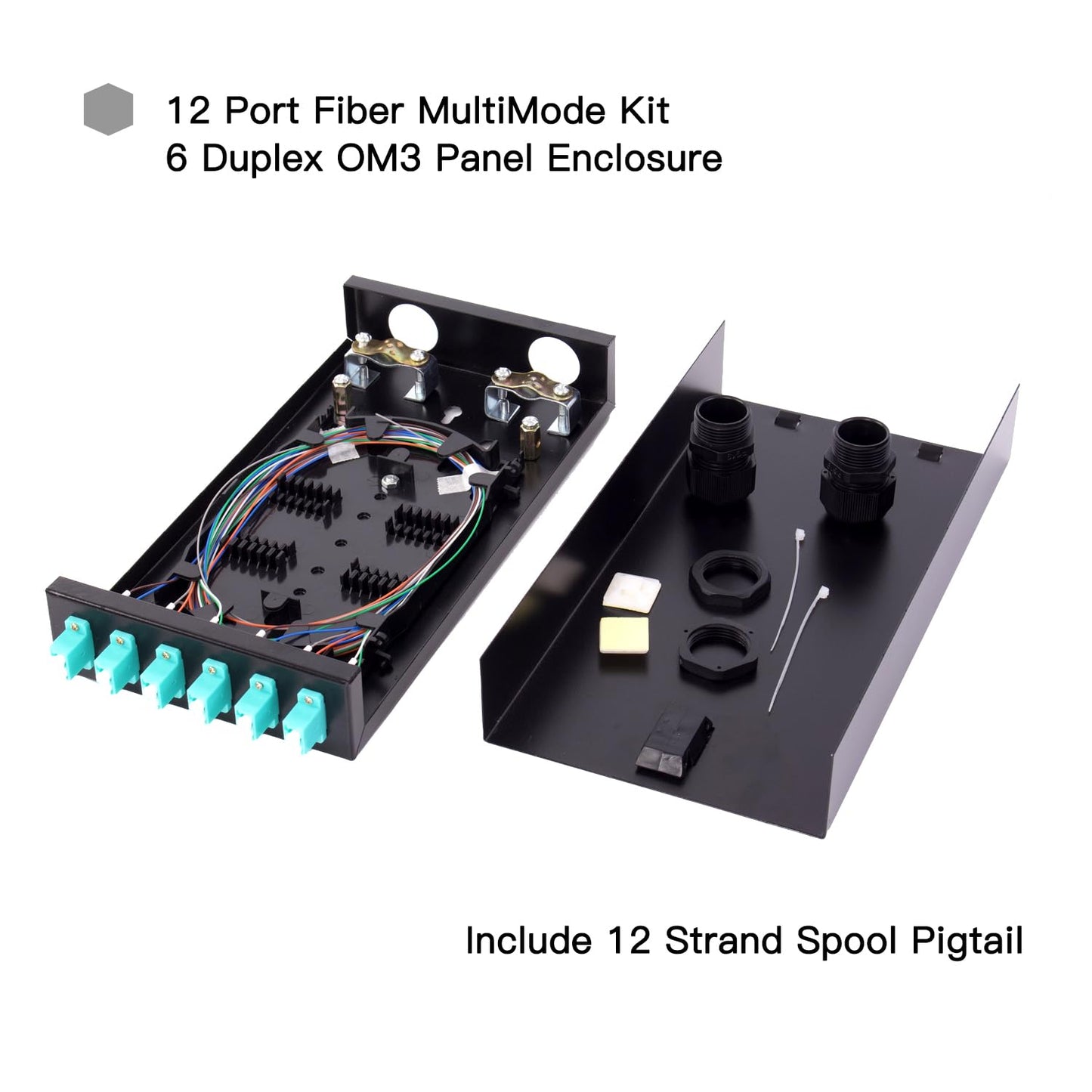 GESD LC-MM 6Port OM3 Box Cables 12 Port Wall Mount Fiber Enclosure with Spool OM3 Multimode LC-UPC Kit (Includes 1 Meter 12 Strand LC-UPC OM3 Pigtail and 6 Port Duplex OM3 LGX Loaded Panel, Black