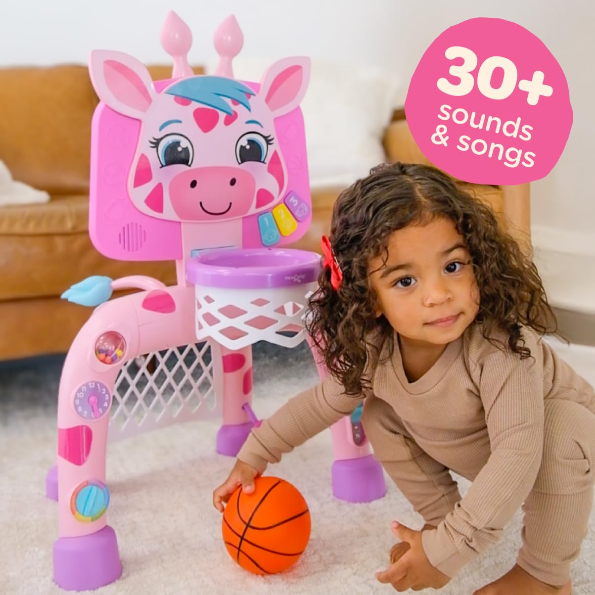 Move2Play, Giraffe Basketball Hoop & Soccer Goal Activity Center | 30+ Sounds & Lights | 1, 2, 3+ Year Old Birthday Present | 6, 12, 18, 24+ Month Toy for Baby, Toddler, Boys, & Girls