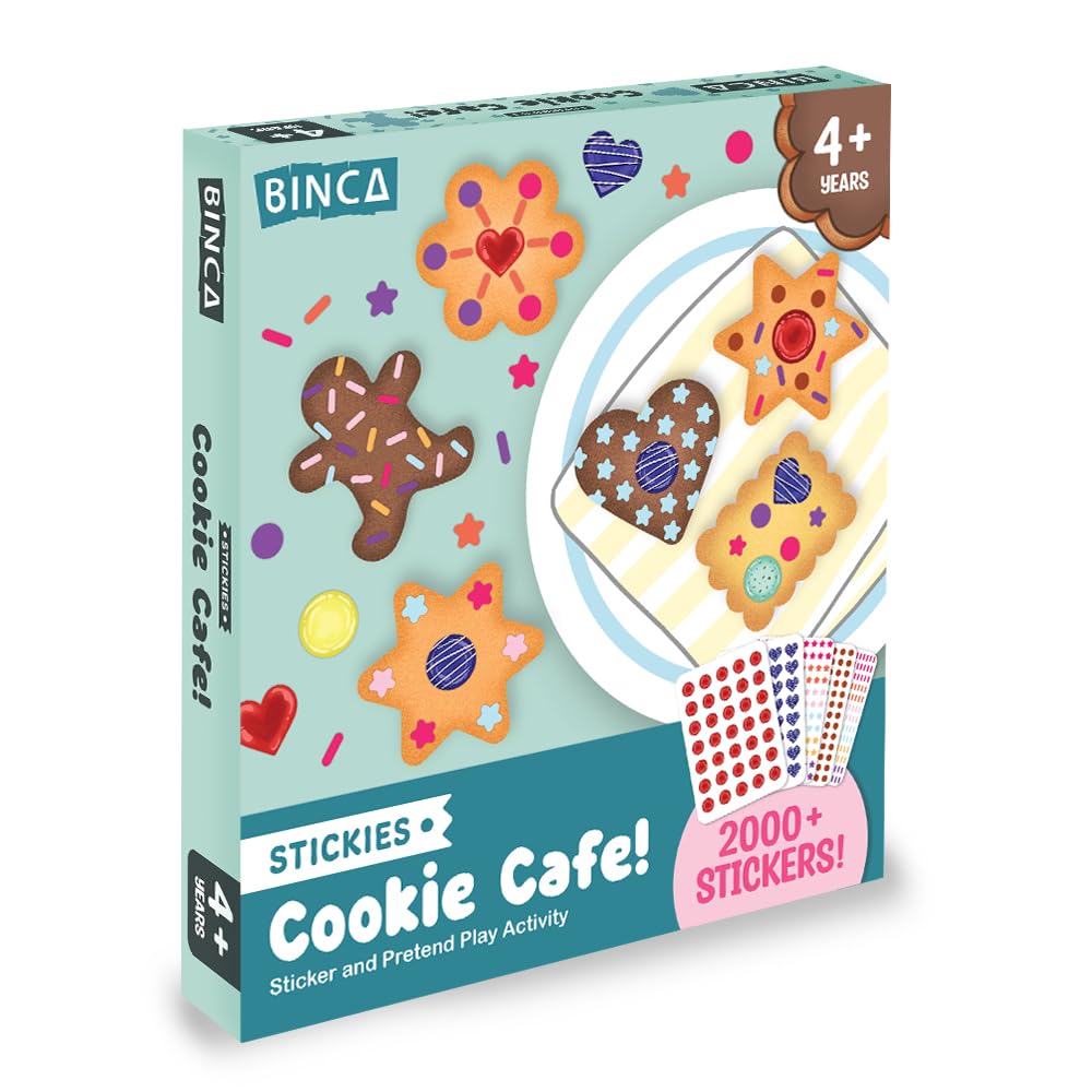 BINCA Stickies Dot Art Activity Kit - Cookie Cafe, 2000+ Stickers, Mess-Free Pretend Play, DIY Dot Sticker Art for Toddlers, Kids Travel Activities, Craft Kits & Gifts for Boys & Girls Ages 4,5,6,7