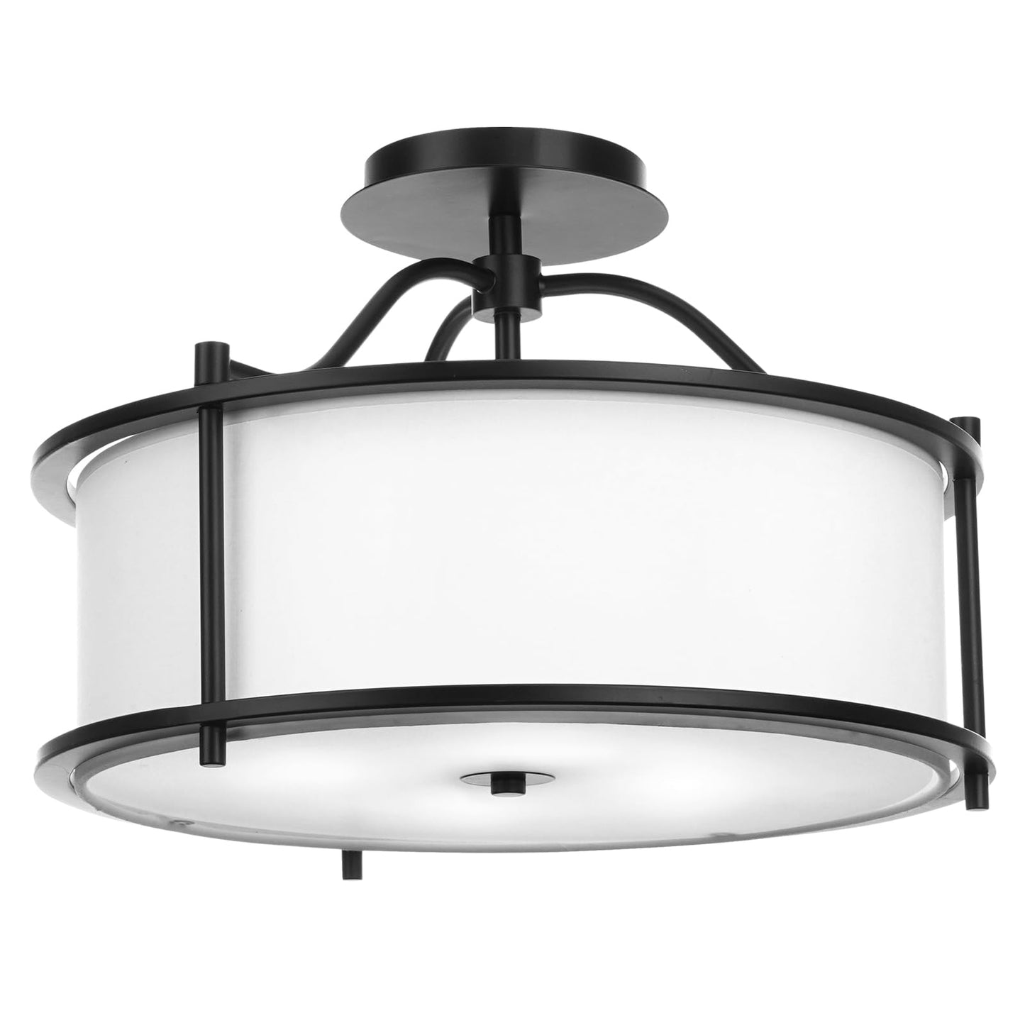 FRIDEKO HOME Semi Flush Mount Ceiling Light - 15.7 Inch Fixture with Metal Frame Fabric Shade for Living Room, Bedroom, Kitchen, Dining Room, Entryway, Hallway