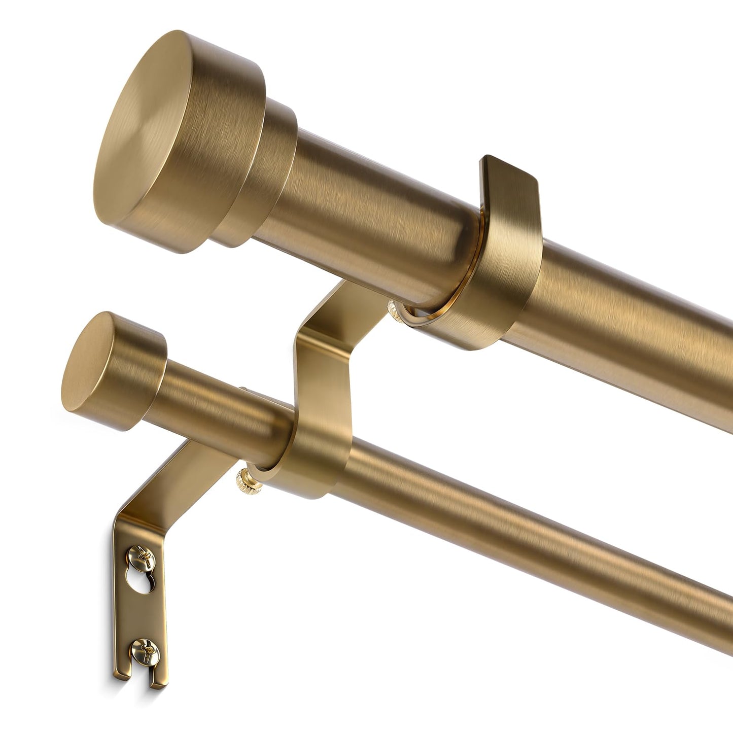 Wolistsa Brass Double Curtain Rod, Warm Gold Extra Long Dual Curtain Rods for Windows 36 to 153 Inch, 1 Inch Adjustable Heavy Duty Spliced Double Rod, Pro-Plating Process, Aluminium Finials