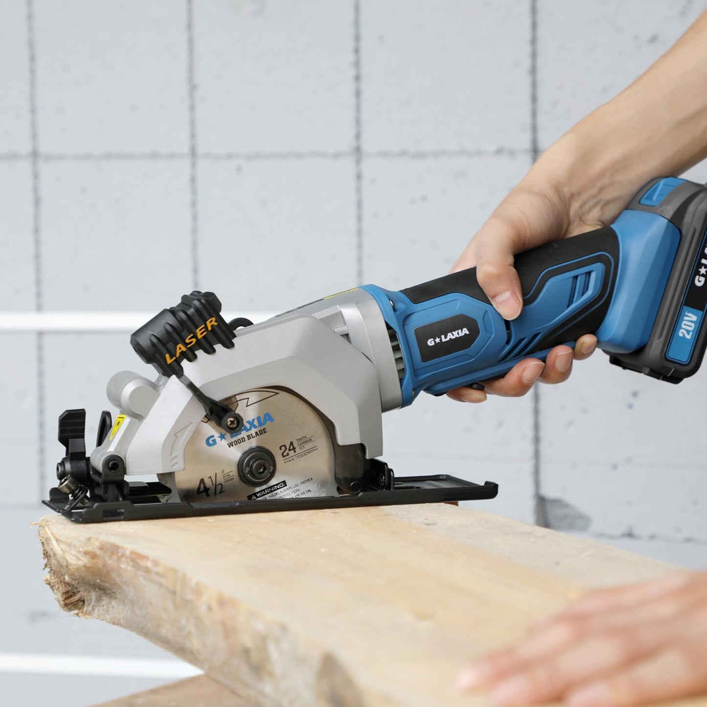 G LAXIA Mini Circular Saw, 4-1/2" 3400RPM Cordless Circular Saw with Laser Guide, Rip Guide, Compact Hand Saw with 2Pcs blades（24T+60T), Max Cutting Depth 1-11/16"(90°), 1-1/8"(45°)