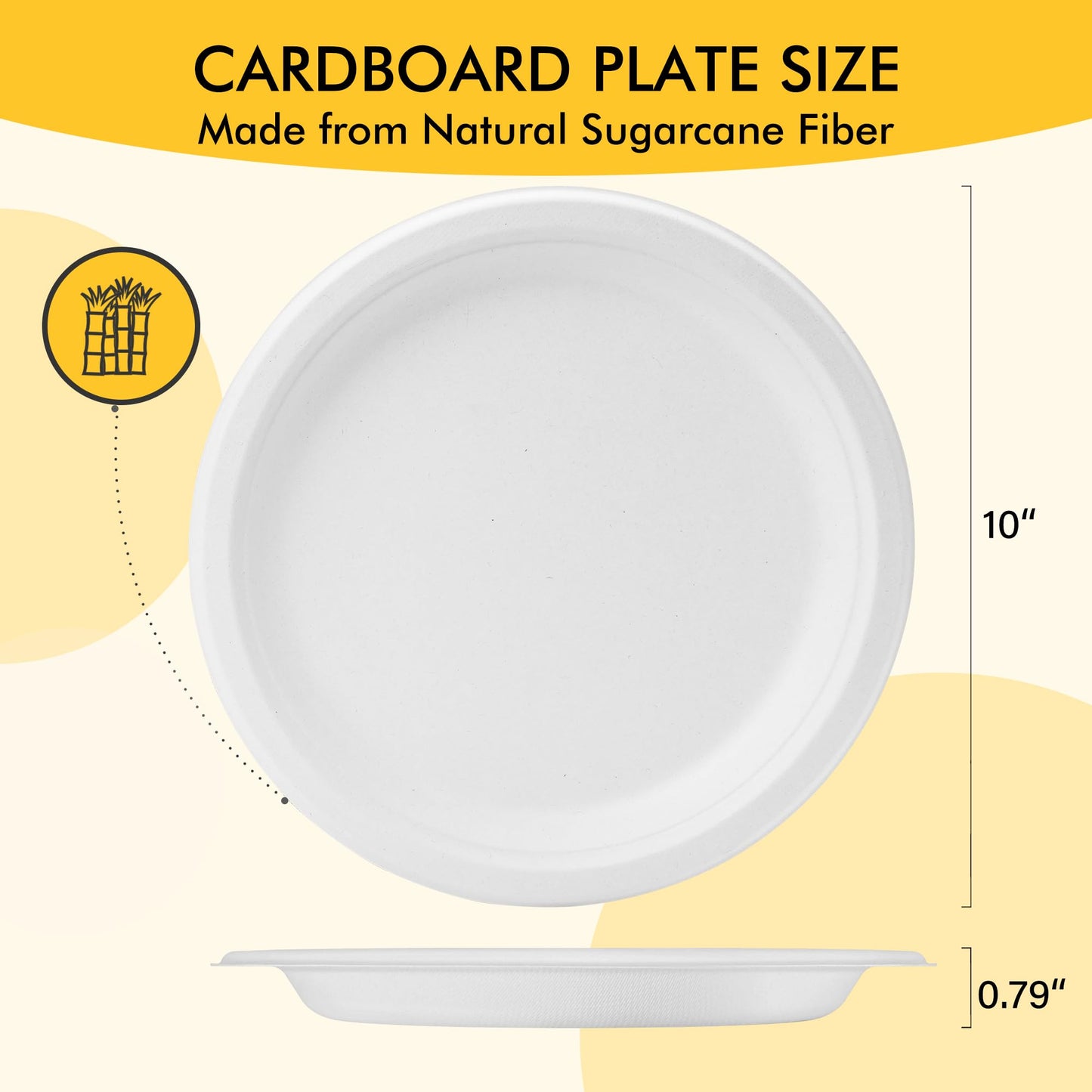 RACETOP Compostable Paper Plates 10 Inch [150 Pack], Disposable Biodegradable Heavy Duty Paper Plates, Made of Natural Sugarcane Fibers, Unbleached White, Round