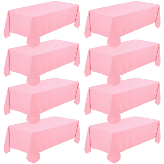 8 Pack Premium Pink Tablecloth 60 x 102 Inch, Rectangle Table Clothes for 6 Foot Rectangle Tables Washable Polyester Fabric Table Covers for Wedding Party Reception Banquet Buffet