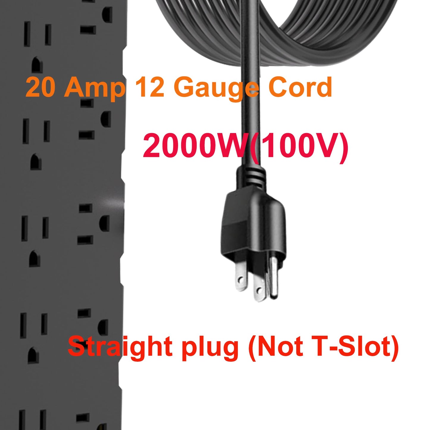 20 Amp Power Strip Surge Protector,Straight Plug Heavy Duty 12 Gauge Cord 6.5 ft,2000W 25 AC Outlets,6 Fast USB Ports,4000 Joules Protection,Office Workshop Household Garage Black