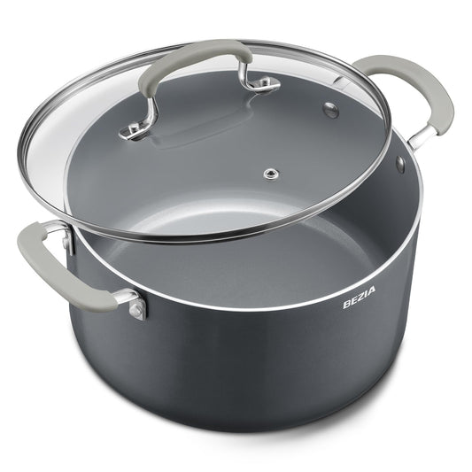 12 Quart Nonstick Stock Pot with Lid, BEZIA Ceramic Big Soup Pot for Holiday Feasts, Cooking Pot with Stay-Cool Silicone Handle, Easy Cleanup, Perfect for Large Gatherings, Gift Giving & Batch Cooking