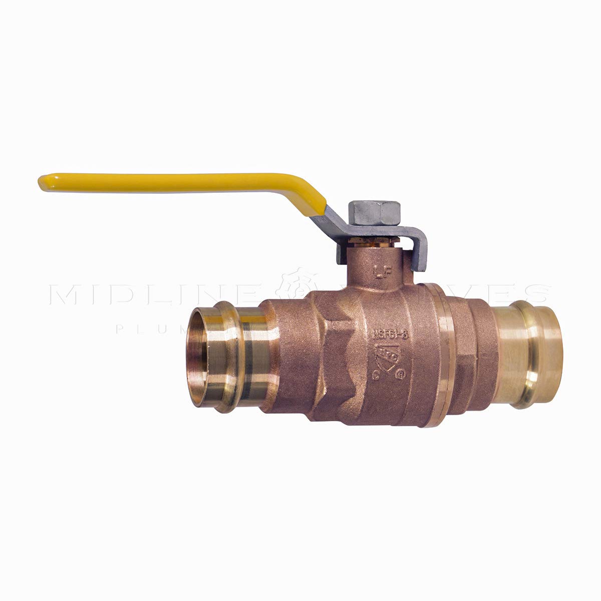 Midline Valve 532VLV012 Double-O-Ring Press Ball Valve, with 1/2 in. Connections, Full Port, Water Shutoff, Brass (Pack of 5)