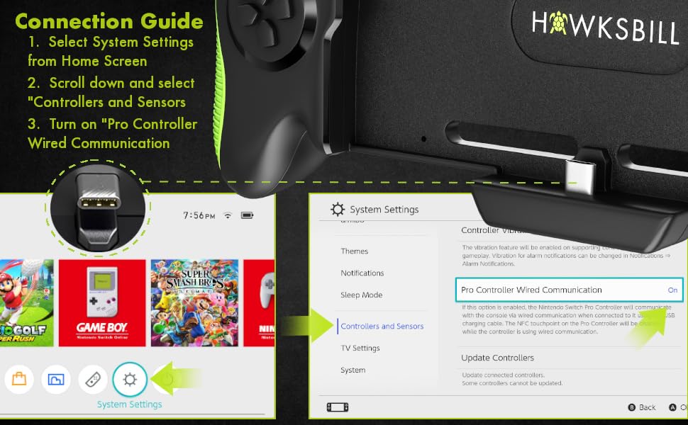 Hawksbill Nintendo Switch & OLED Compatible Handheld Controller, Plug and Play, Charging, Turbo and Auto Function