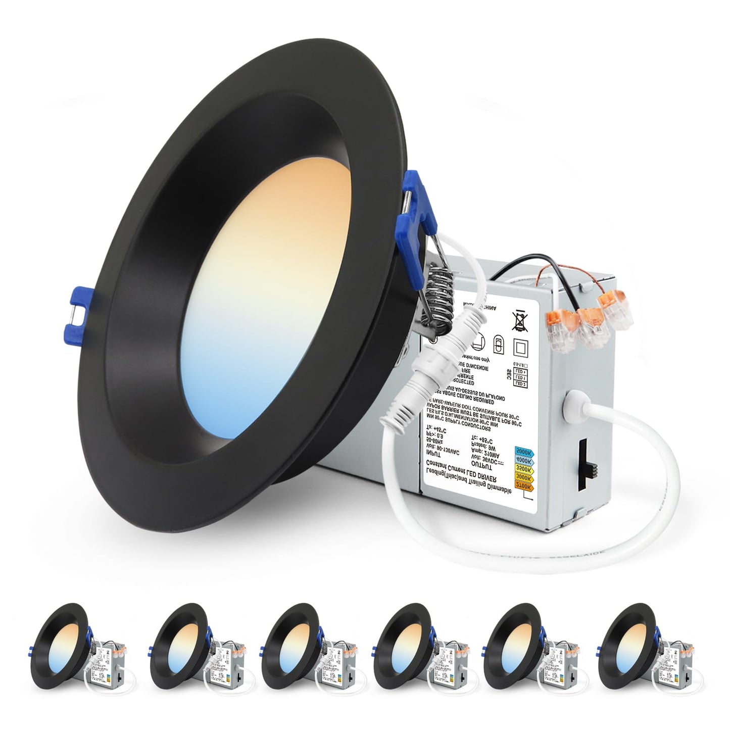 Adetu 4 Inch Anti-Glare LED Downlight,Dimmable Ceiling Light with 5CCT Reset,Selectable from 2700K to 5000K - 12W 1080LM, ETL Certified (Black, 6 Pack Round)