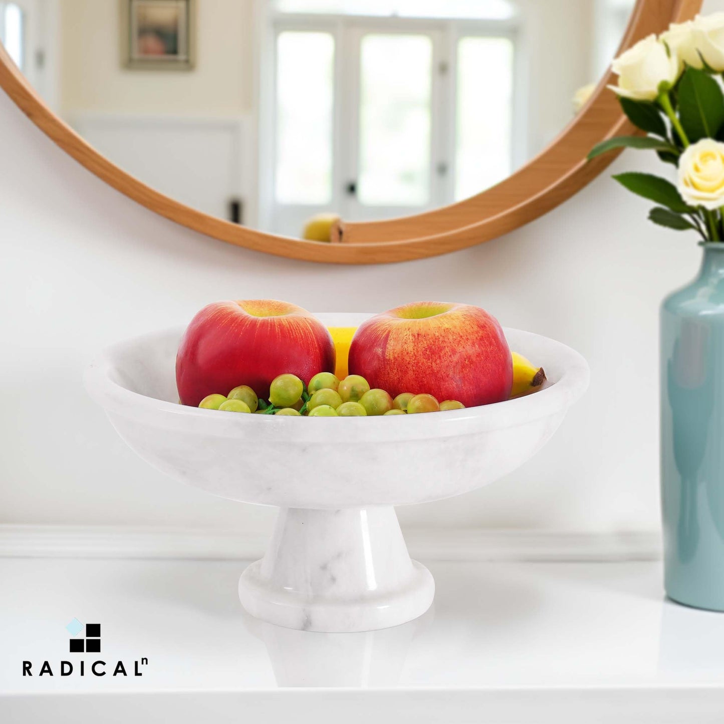 Radicaln Marble Fruit Bowl For Kitchen Counter 10" Inches White Handmade Bananas Holder, Ideal key Bowl, Modern Salad and Serving Bowl for Home Storage