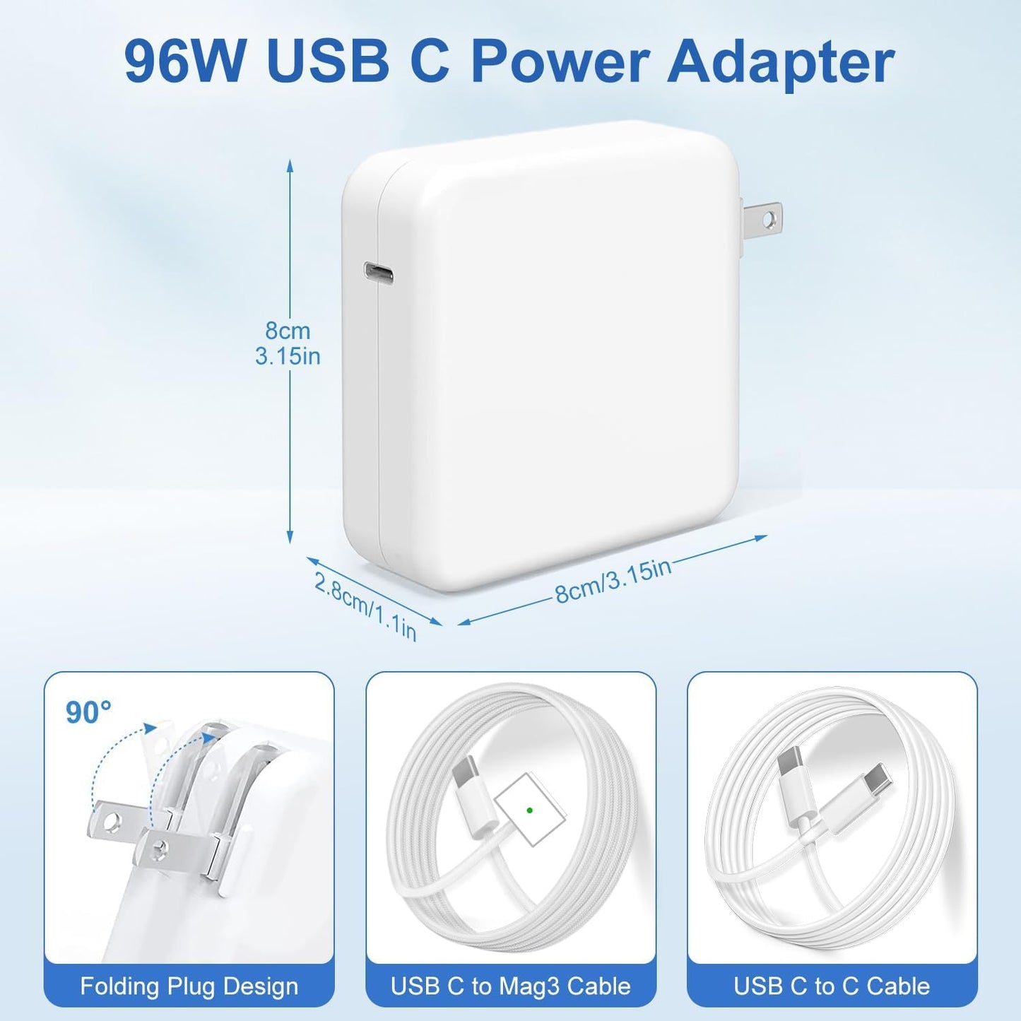 96W 70W USB-C to Mag 3 Charger for Mac Book Pro Air 16 15 14 13 Inch M4 M3 M2 M1 from 2025 2024 2023 2022 2021 as Original Quality with 6.6ft USBC to 3 Cable Compatible with All USB C Power Adapter