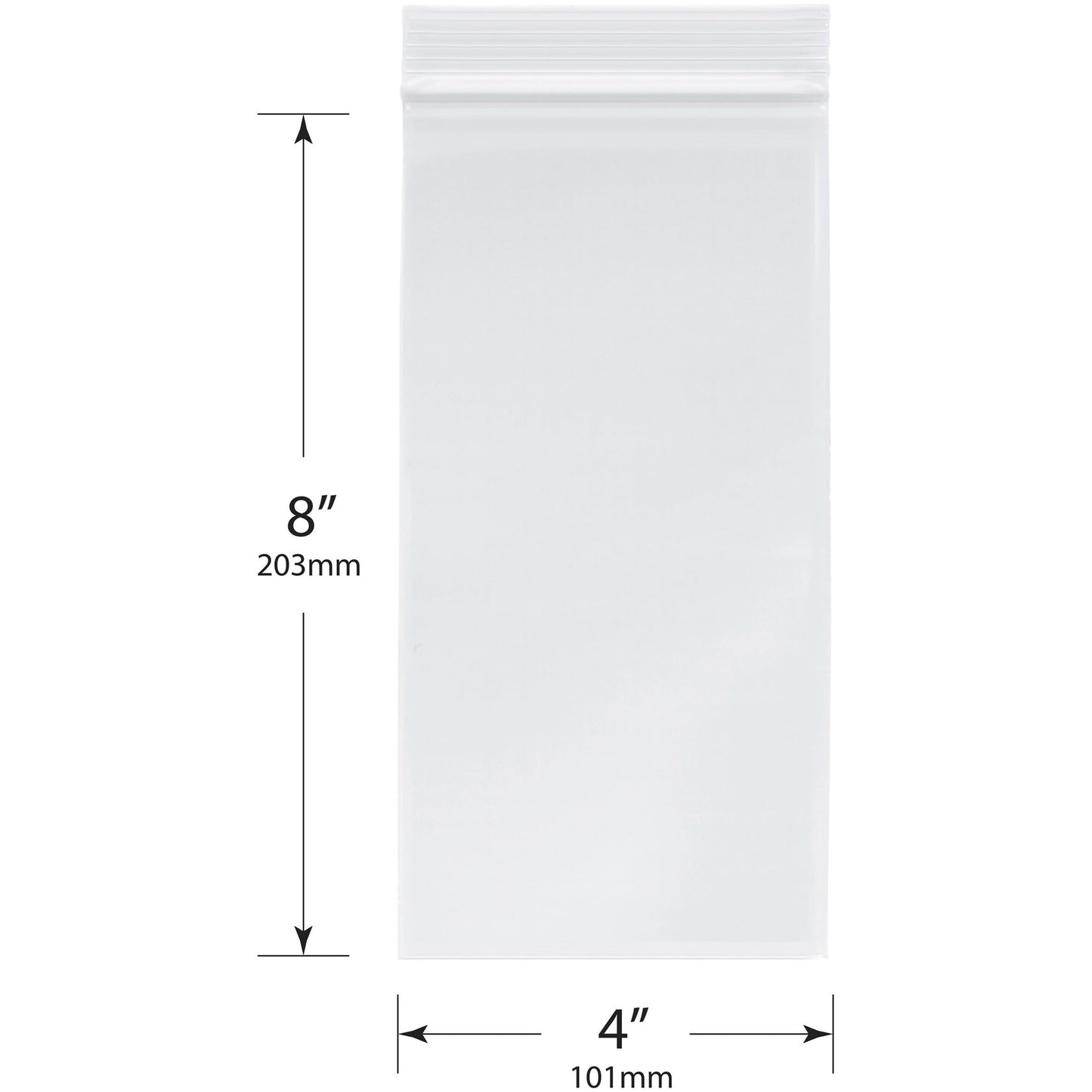 Plymor 4" x 8" (Case of 1,000), 2 Mil Zipper Reclosable Plastic Bags