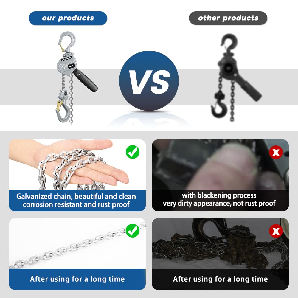 Anbull Mini Lever Chain Hoist 1100LBS/0.5T, Manual Hoist 10 FT/3M, Mini Puller Come Along G80 Chain W/Storage Bag, Aluminum Alloy Material Weighs 6.6Pounds, for Garages Warehouse Automotive Machinery