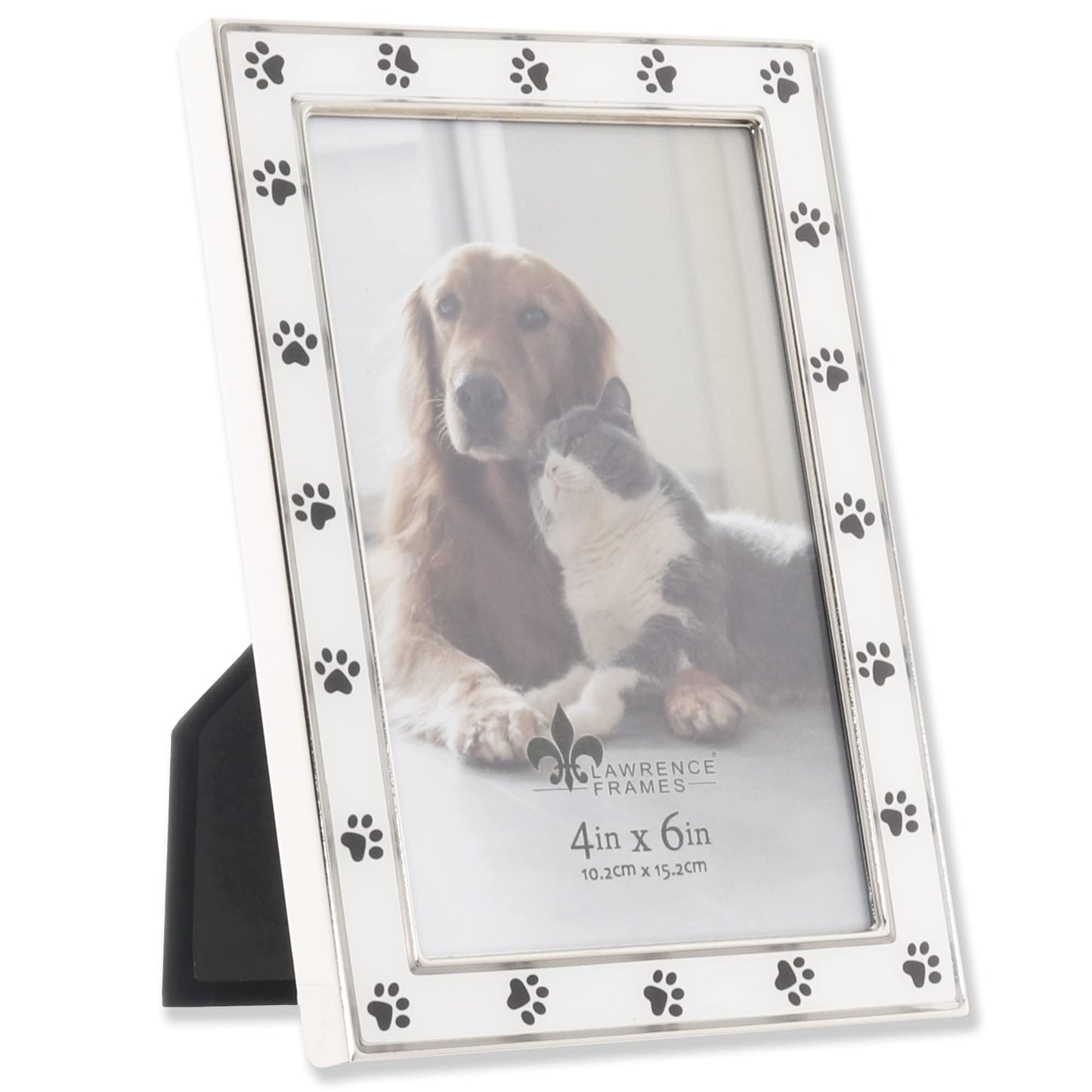 4x6 Silver Metal and White Enamel Picture Frame, Paw Print Design