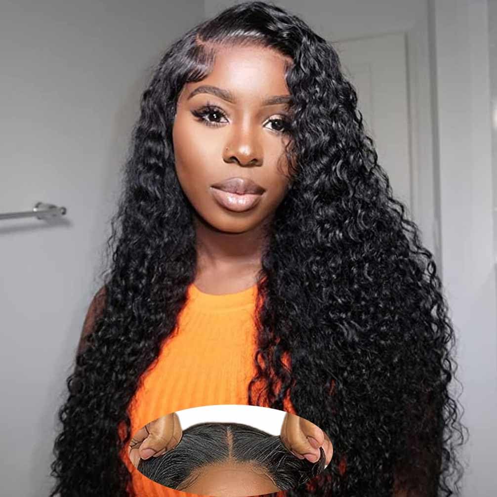 Wear and Go Glueless Wigs Human Hair Pre Plucked Pre Cut 4x4 Lace Front Wigs for Black Women Human Hair Glueless for Beginners Curly Human Hair Wig (30 Inch)