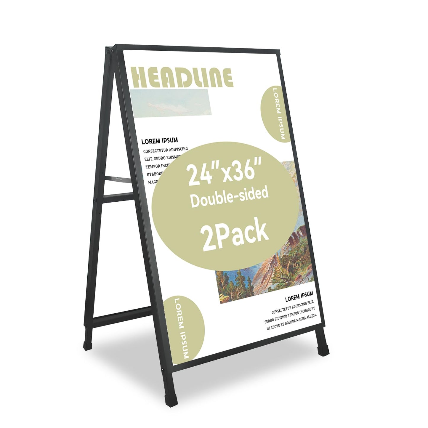 A Frame Sign 24x 36 Inch Heavy Duty Sandwich Board Double-Sided Folding Sign Holder Outdoor Pavement Sign for Businesses Store Signs (Frame only),1PACK