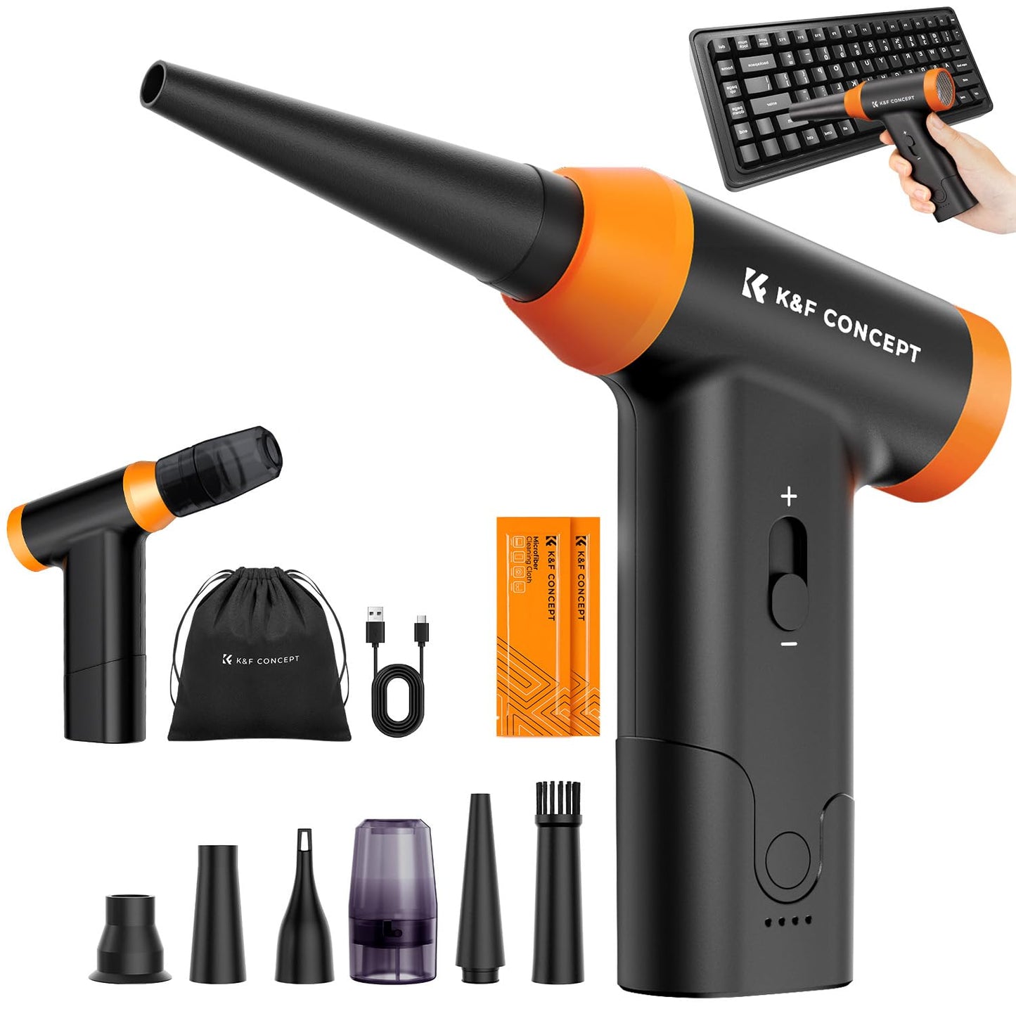 K&F Concept BS200 Blower & Suction 2 in 1 Compressed Air Duster, 150000RPM Super Power Electric Air Duster, Stepless Speed Regulation, Portable Dust Blower for Computer, Keyboard, House, Outdoor, Car