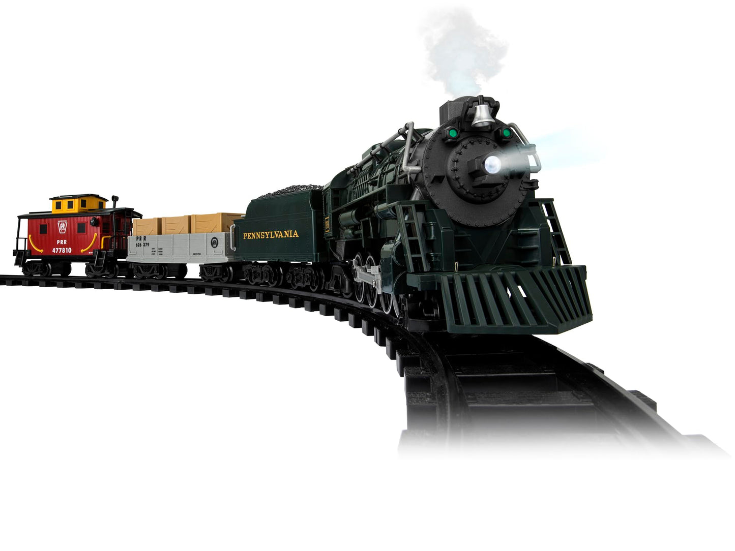 Lionel Battery-Operated Pennsylvania Flyer Freight Toy Train Set with Bluetooth, Locomotive, Train Cars, & Track with Authentic Train Sounds, Lights, & Water Vapor Smoke Effects for Kids 4+