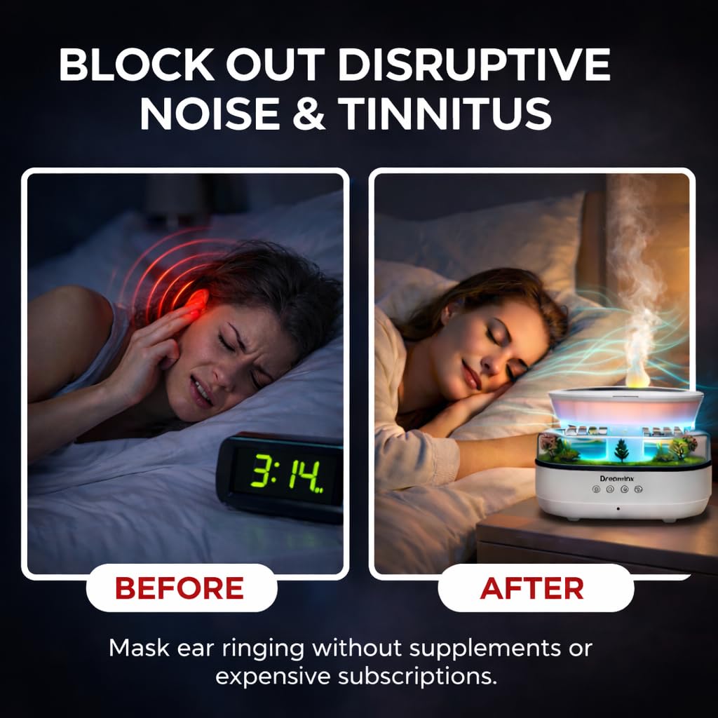 Dreamlax Rain Humidifiers for Bedroom – Cool Mist Essential Oil Diffuser, White Noise Machine with 10 Nature Sounds, 7 LED Lights, Remote Control & Decorative Raindrop Lamp